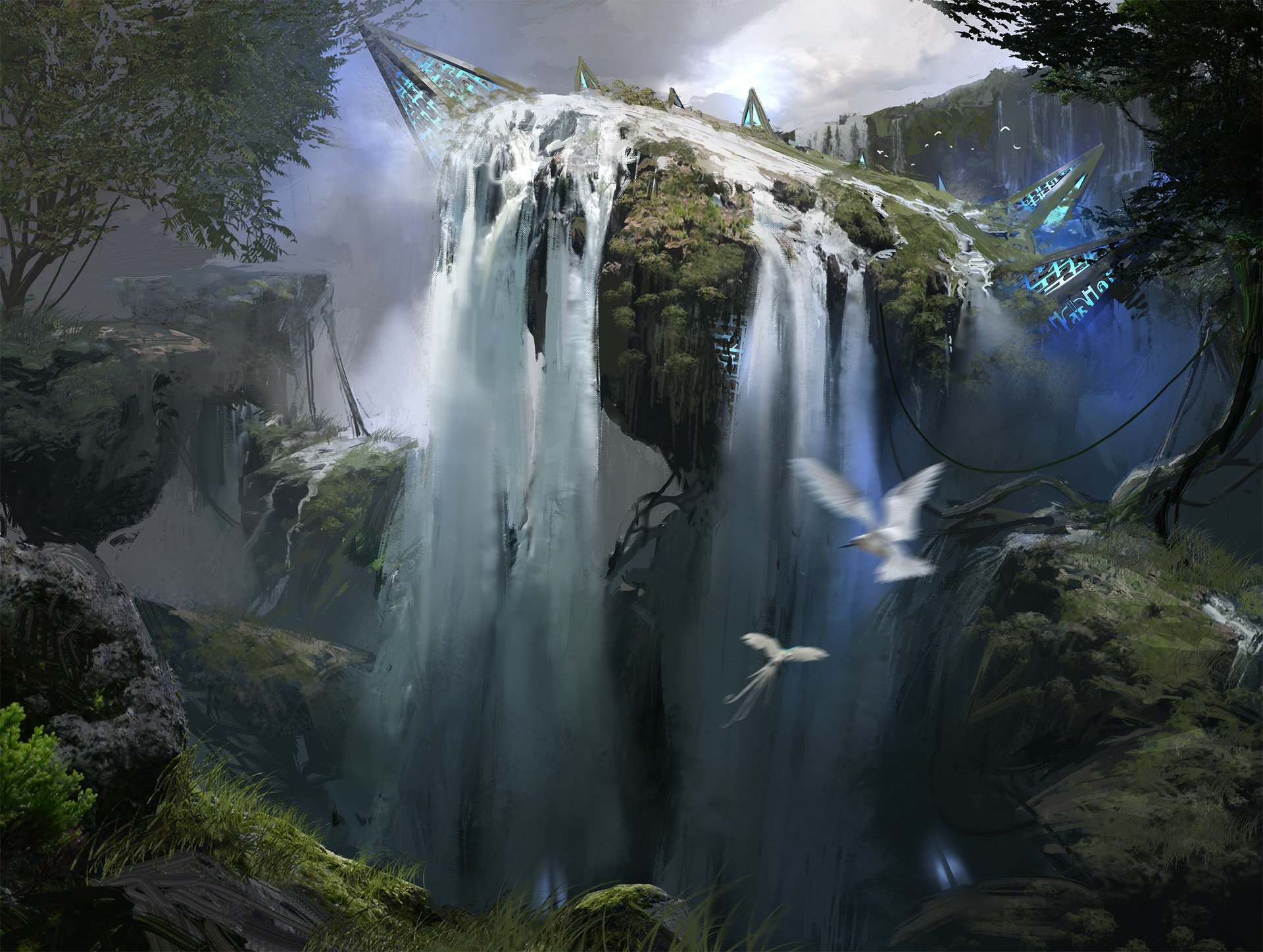 Laden Sie das Landschaft, Fantasie, Wasserfall, Schwimmende Insel-Bild kostenlos auf Ihren PC-Desktop herunter