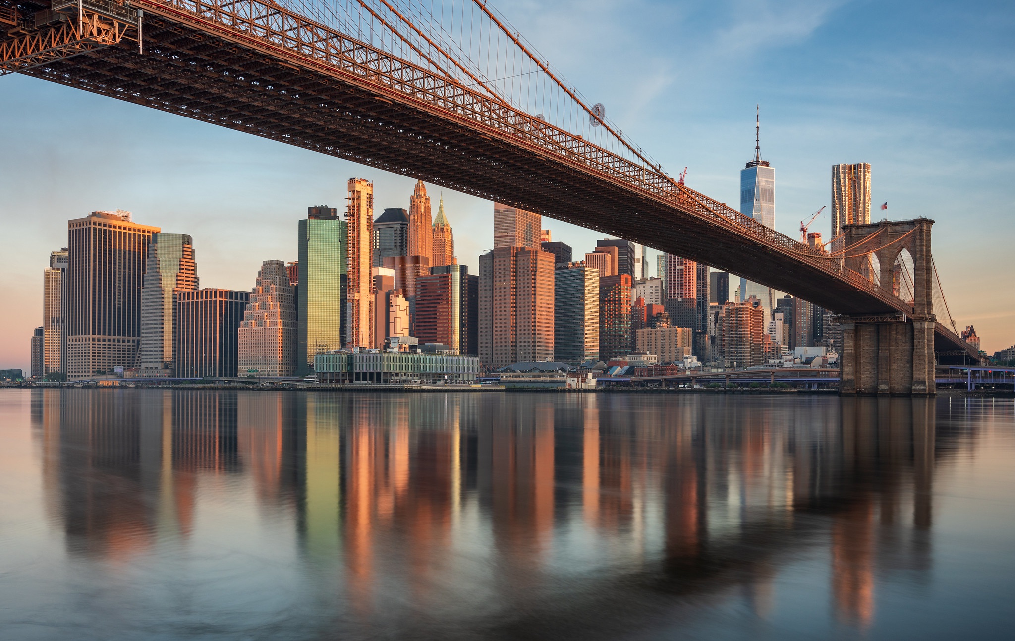 Скачать обои бесплатно Мосты, Мост, Сша, Здание, Нью Йорк, Небоскрёб, Бруклинский Мост, Сделано Человеком, Манхэттен картинка на рабочий стол ПК