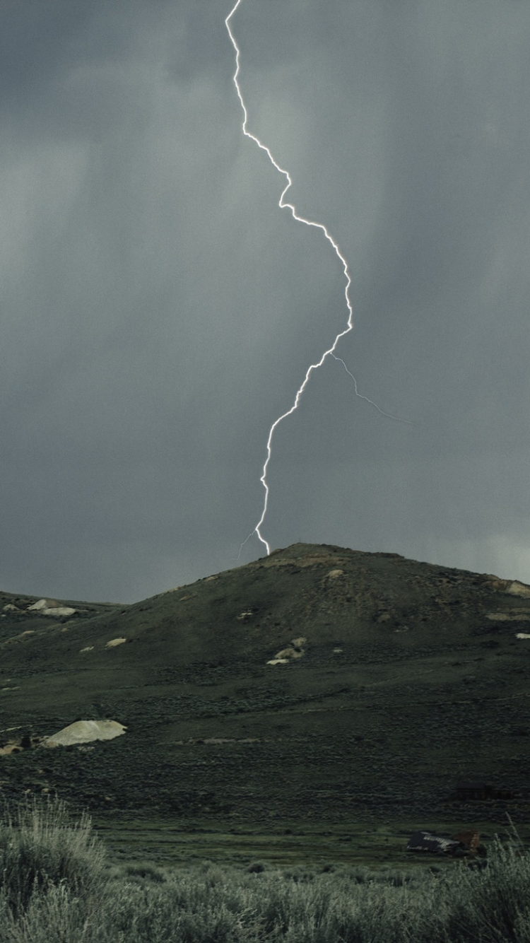 Download mobile wallpaper Landscape, Grass, Sky, Lightning, Hill, Photography for free.