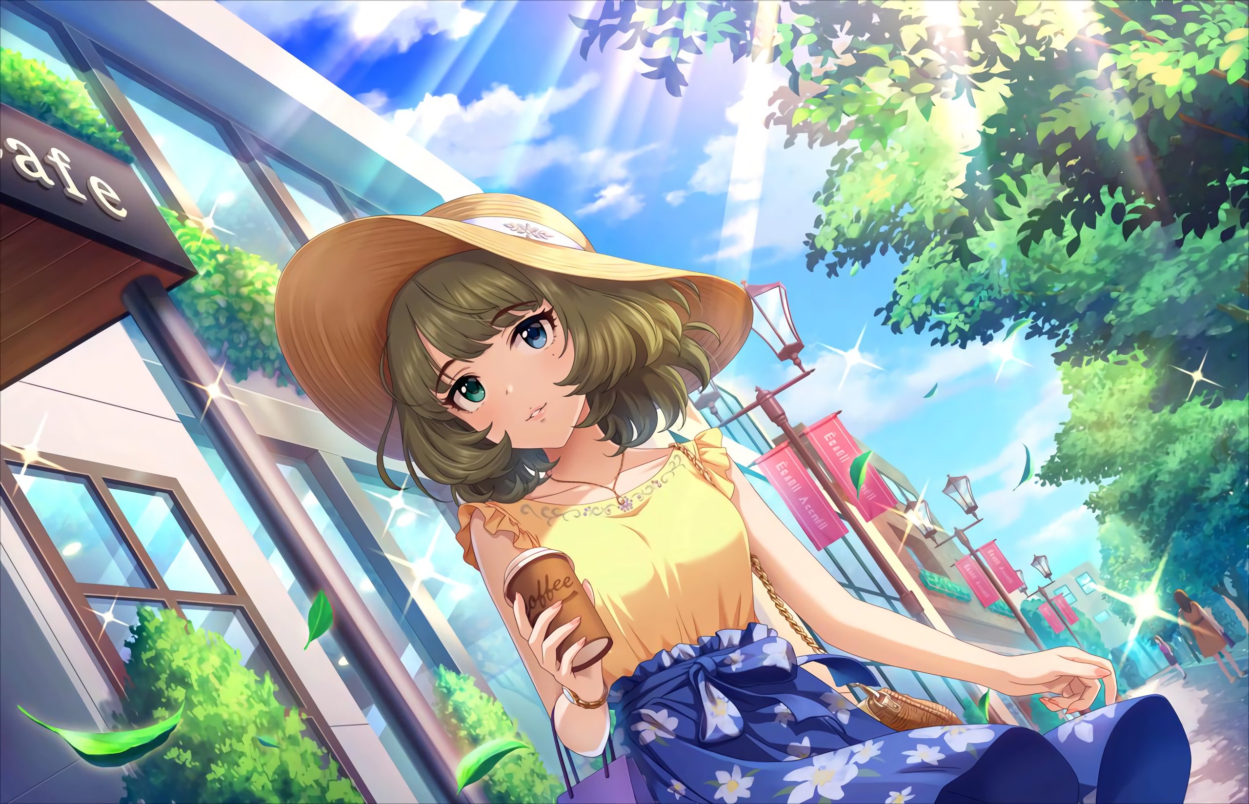 Download mobile wallpaper Anime, Blue Eyes, Short Hair, The Idolm@ster, Straw Hat, The Idolm@ster Cinderella Girls, Kaede Takagaki for free.