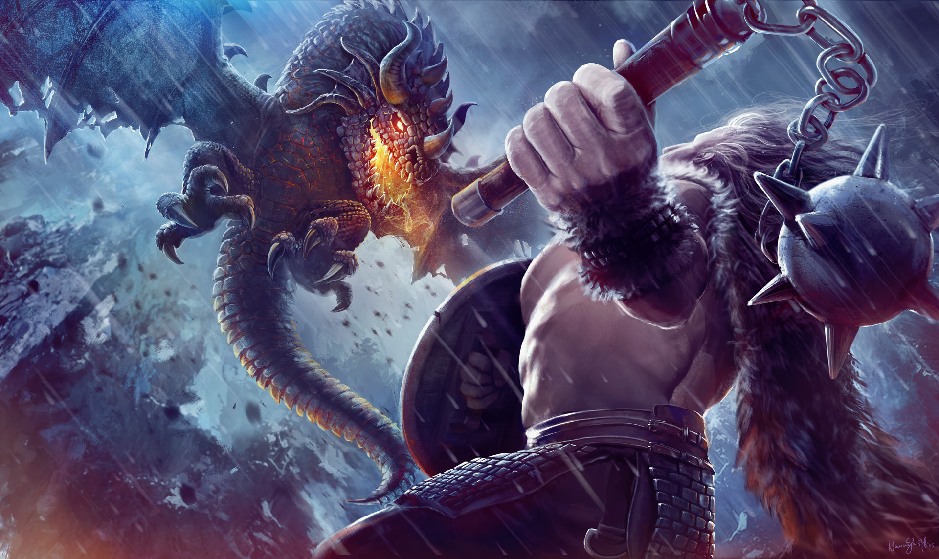 Download mobile wallpaper Fantasy, Dragon, Warrior, Fight for free.