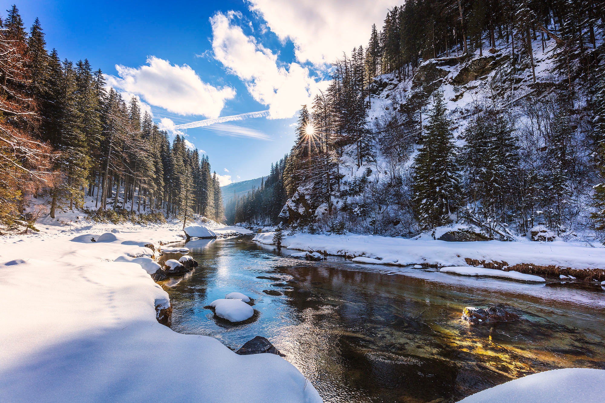PCデスクトップに冬, 自然, 川, 雪, 地球画像を無料でダウンロード