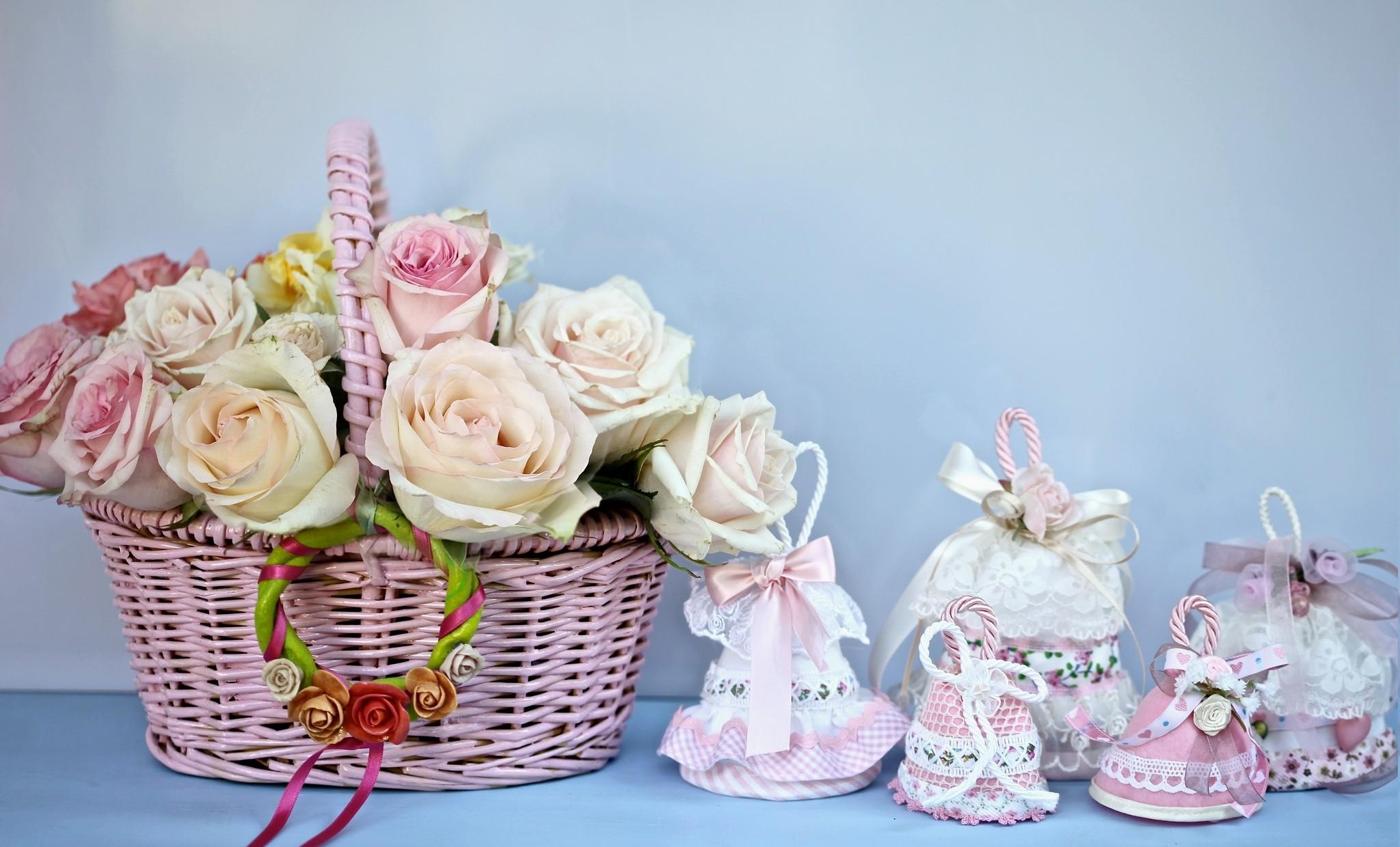 Free HD flowers, roses, bluebells, basket, bows