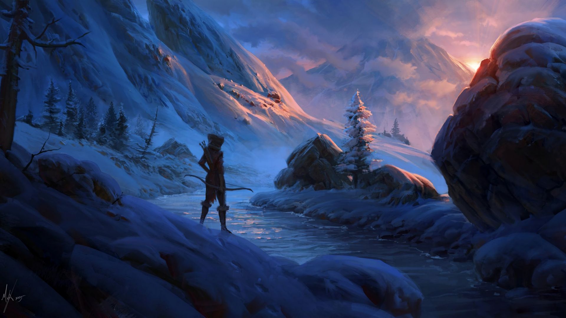 Download mobile wallpaper Landscape, Winter, Fantasy, Ice, Snow, Warrior, Archer, Women Warrior, Woman Warrior for free.