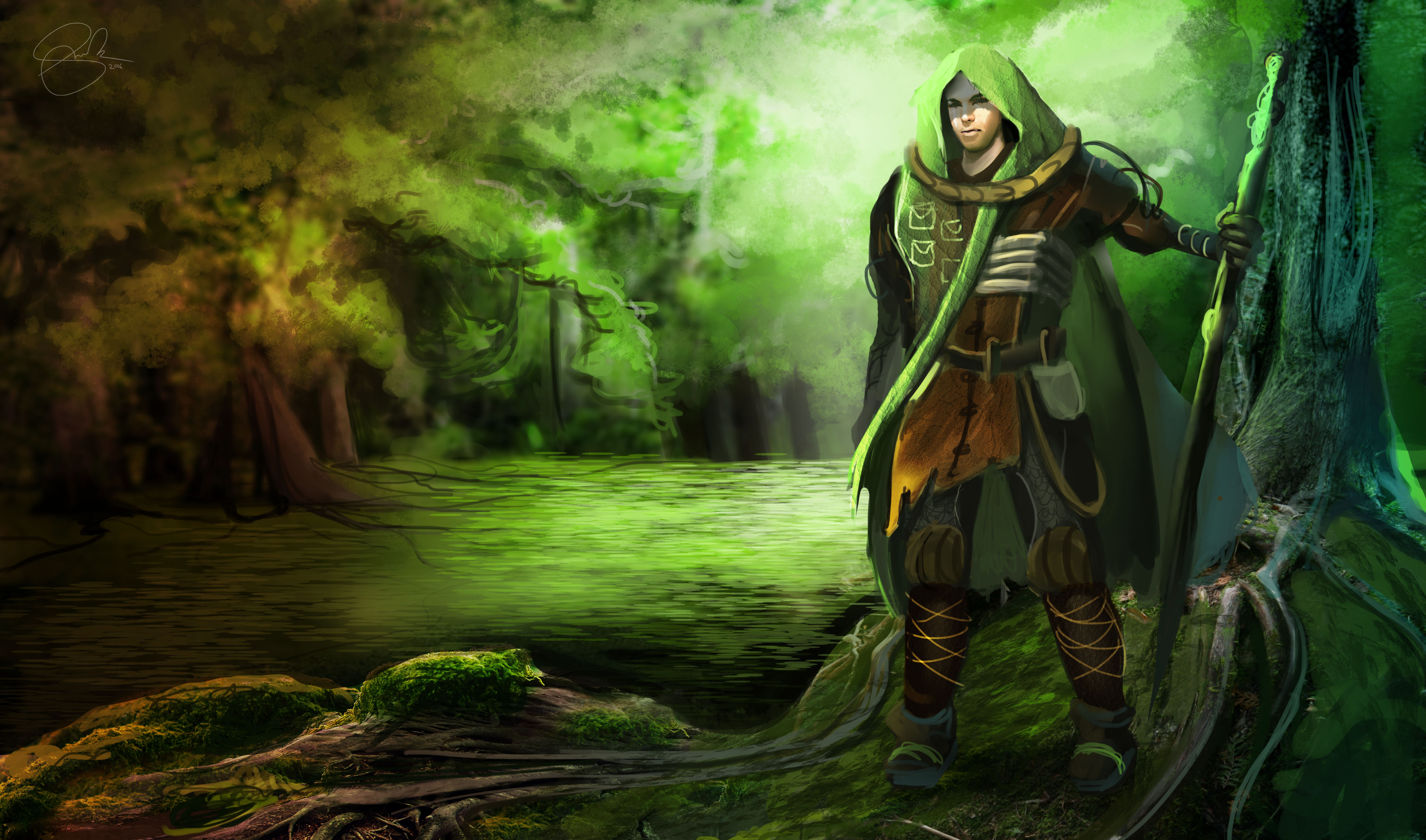 Free download wallpaper Fantasy, Forest, Warrior, Hood on your PC desktop