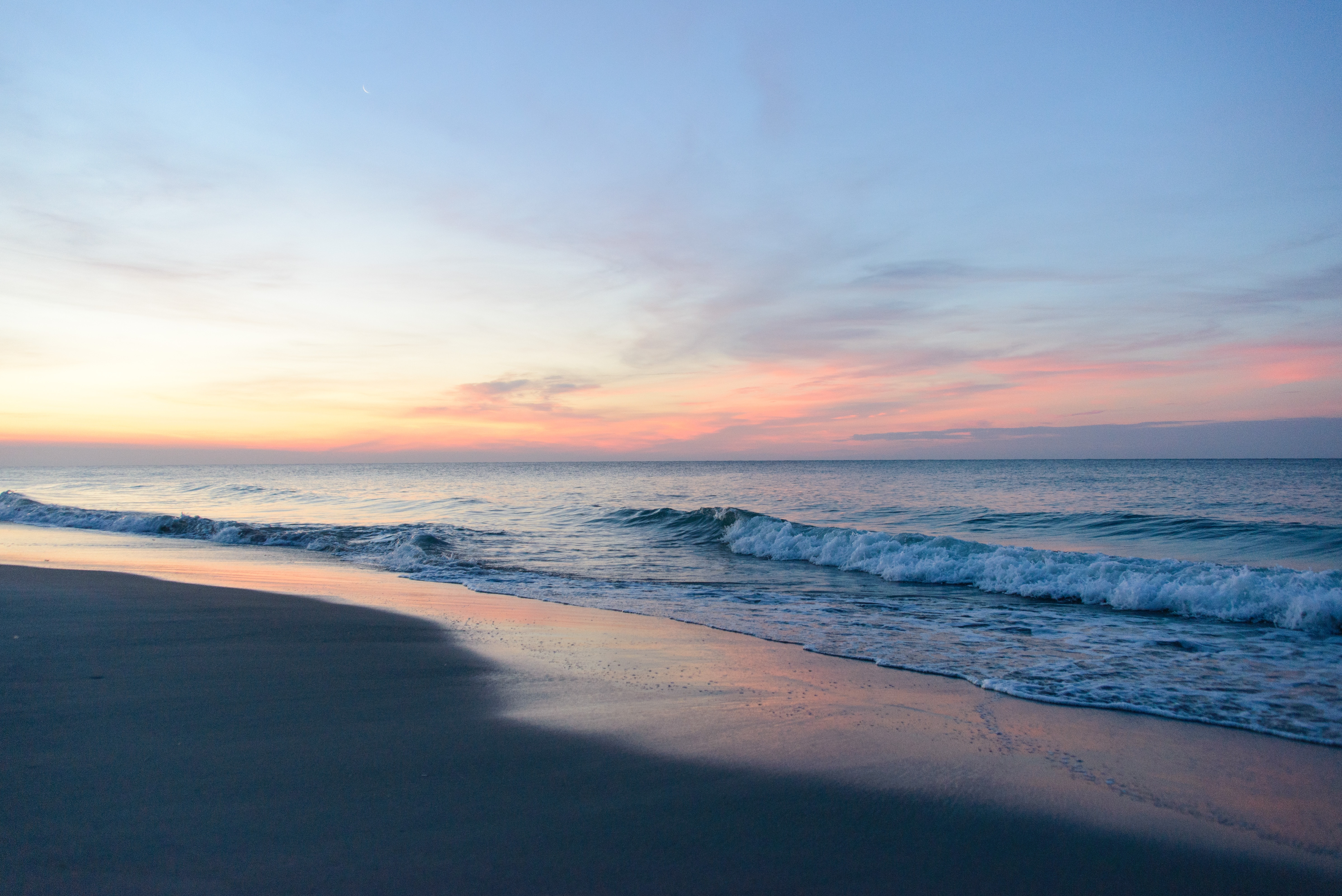 nature, sea, twilight, waves, beach, dusk, surf 1080p
