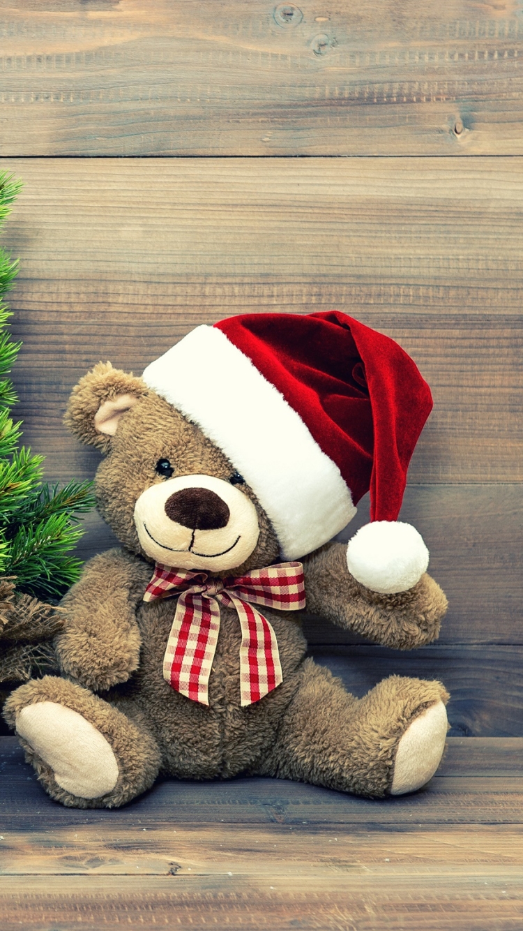 Handy-Wallpaper Feiertage, Spielzeug, Weihnachten, Teddybär, Weihnachtsmütze, Kuscheltier, Ausgestopftes Tier kostenlos herunterladen.