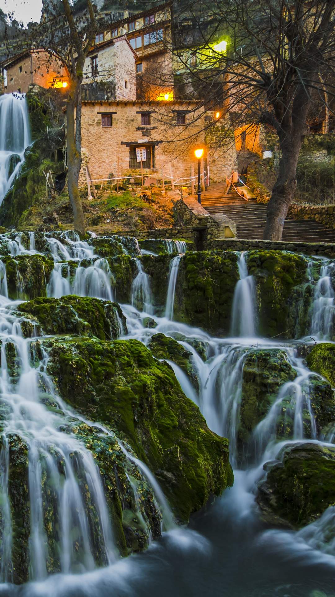 Download mobile wallpaper Waterfalls, Building, Waterfall, House, Earth for free.