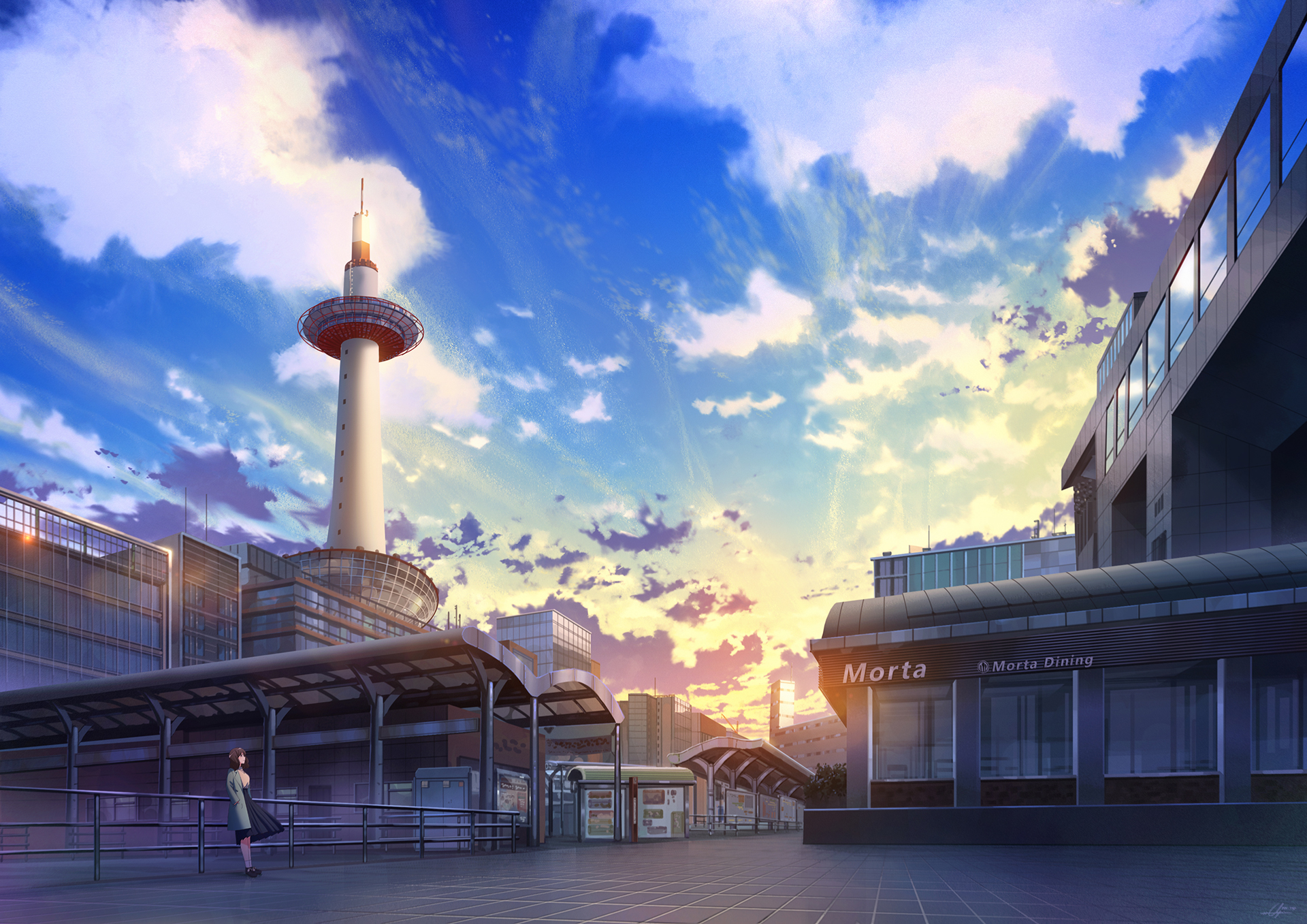 Free download wallpaper Anime, Sky, City on your PC desktop