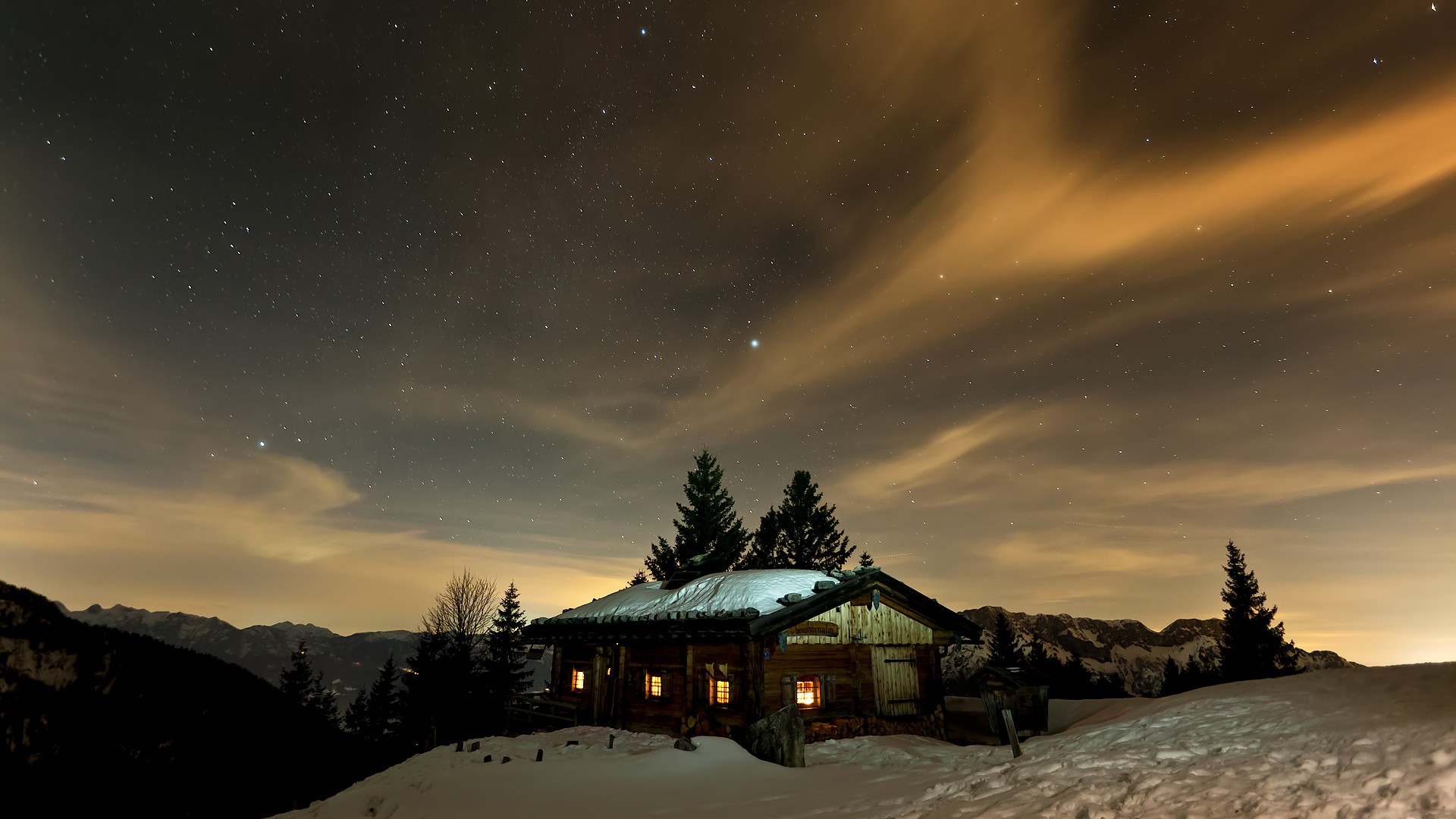 Free download wallpaper Winter, Stars, Night, Snow, Photography, Cabin on your PC desktop