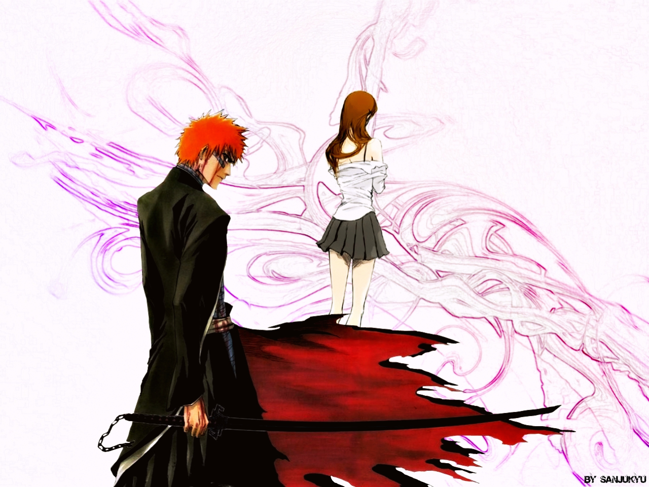 Handy-Wallpaper Bleach, Animes, Ichigo Kurosaki, Orihime Inoue kostenlos herunterladen.