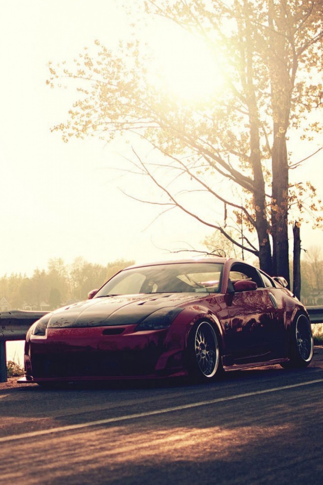 Download mobile wallpaper Nissan, Road, Tree, Nissan 350Z, Vehicles for free.