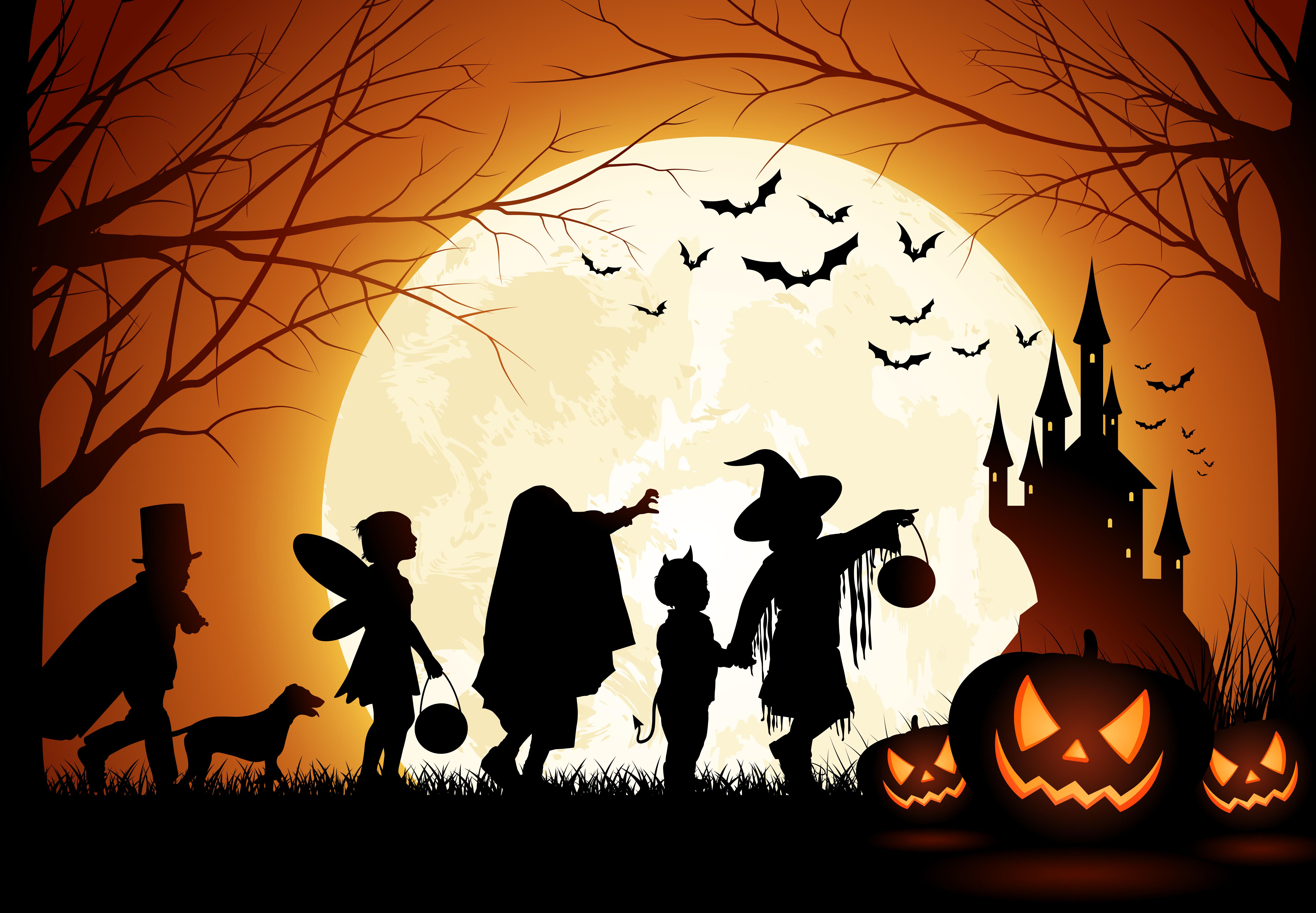 1527379 скачать обои хэллоуин, праздничные, ребёнок, фонарь джека, луна - заставки и картинки бесплатно
