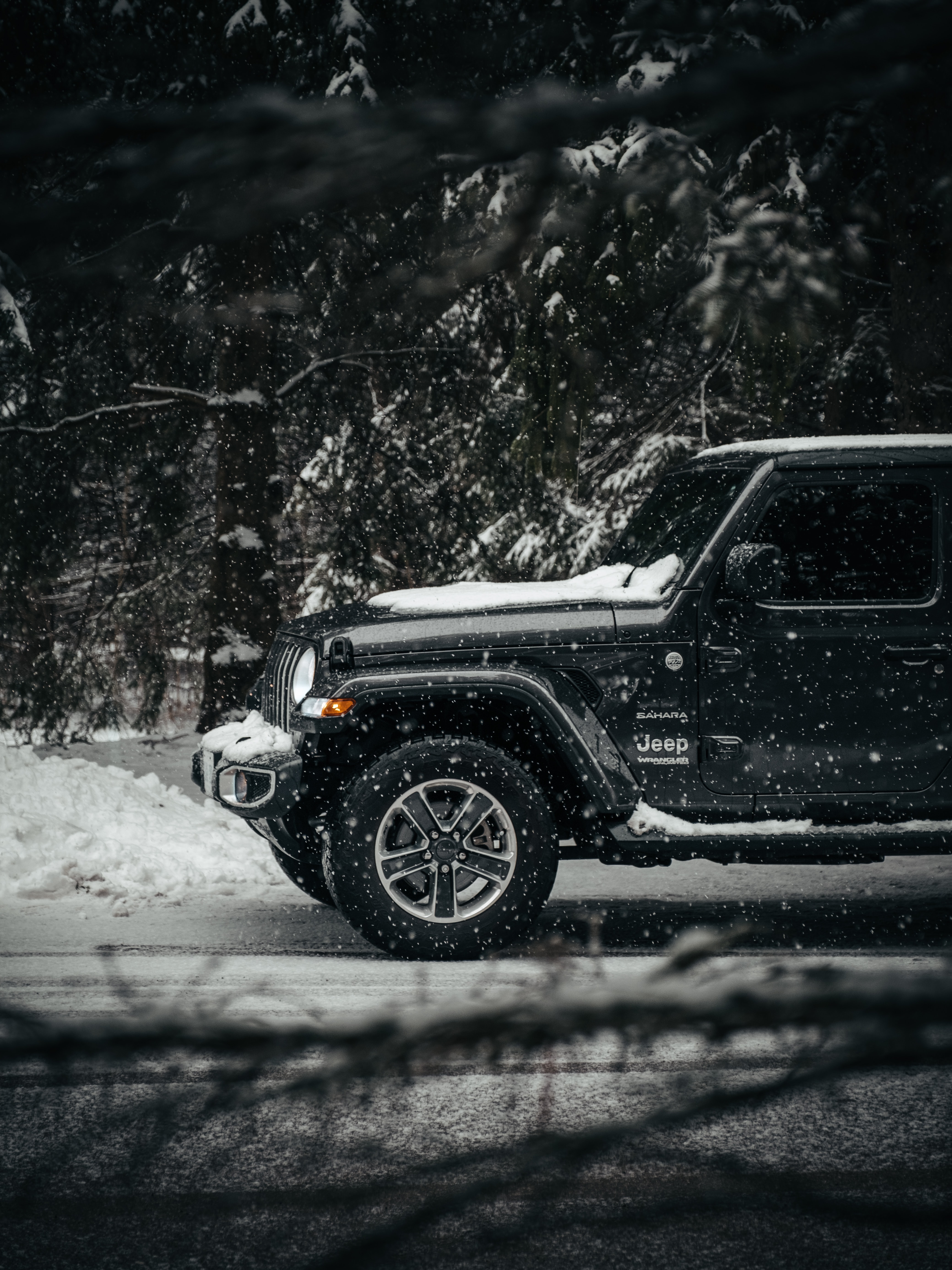 cars, jeep, jeep wrangler, black, snow, car, suv HD wallpaper