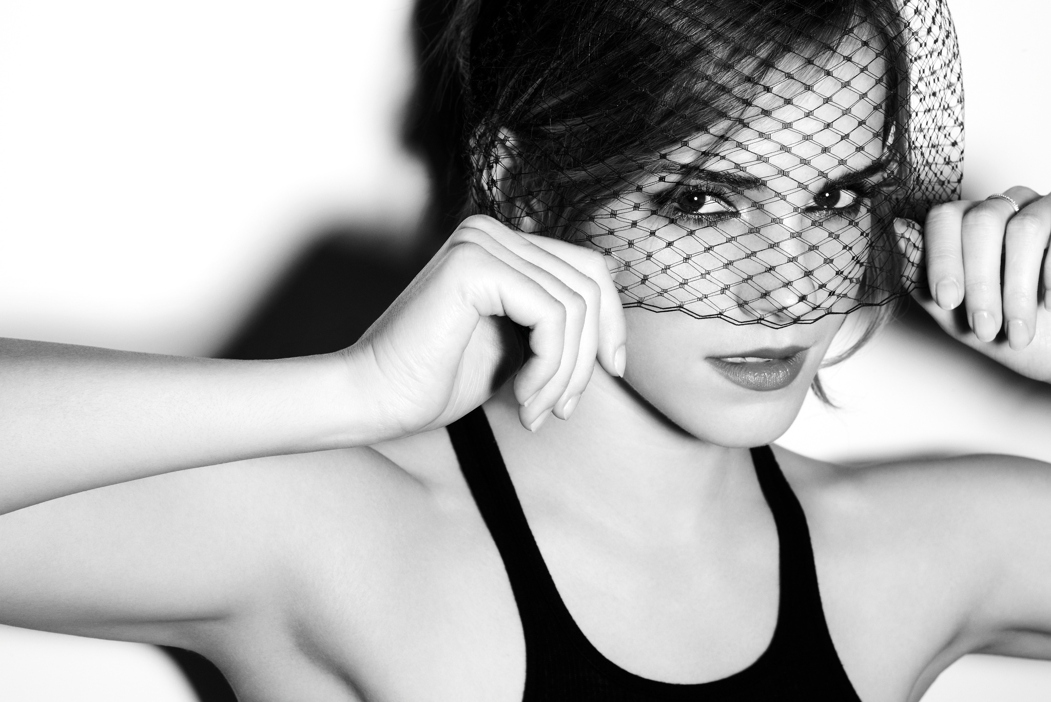 celebrity, emma watson, actress, black & white, english, monochrome, veil HD wallpaper