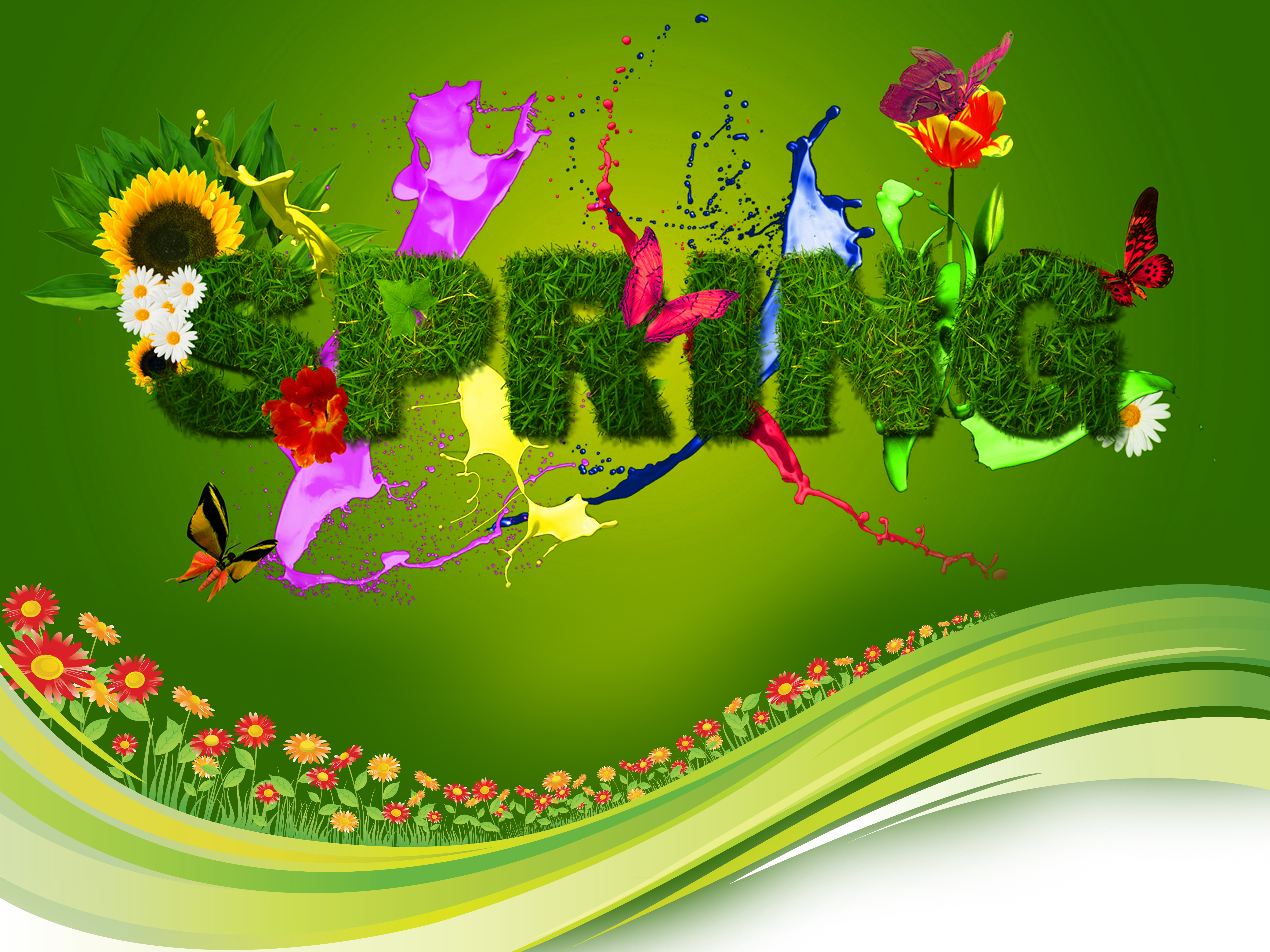 Free download wallpaper Grass, Flower, Spring, Artistic on your PC desktop