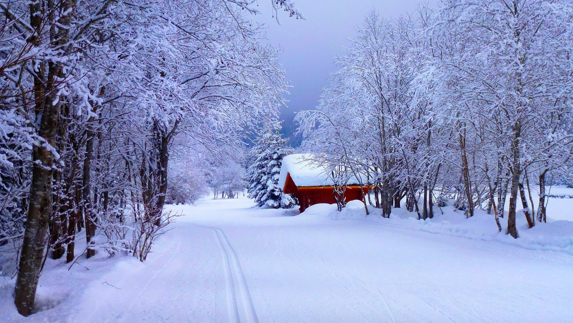 Free download wallpaper Winter, Snow, Road, Cabin, Man Made on your PC desktop