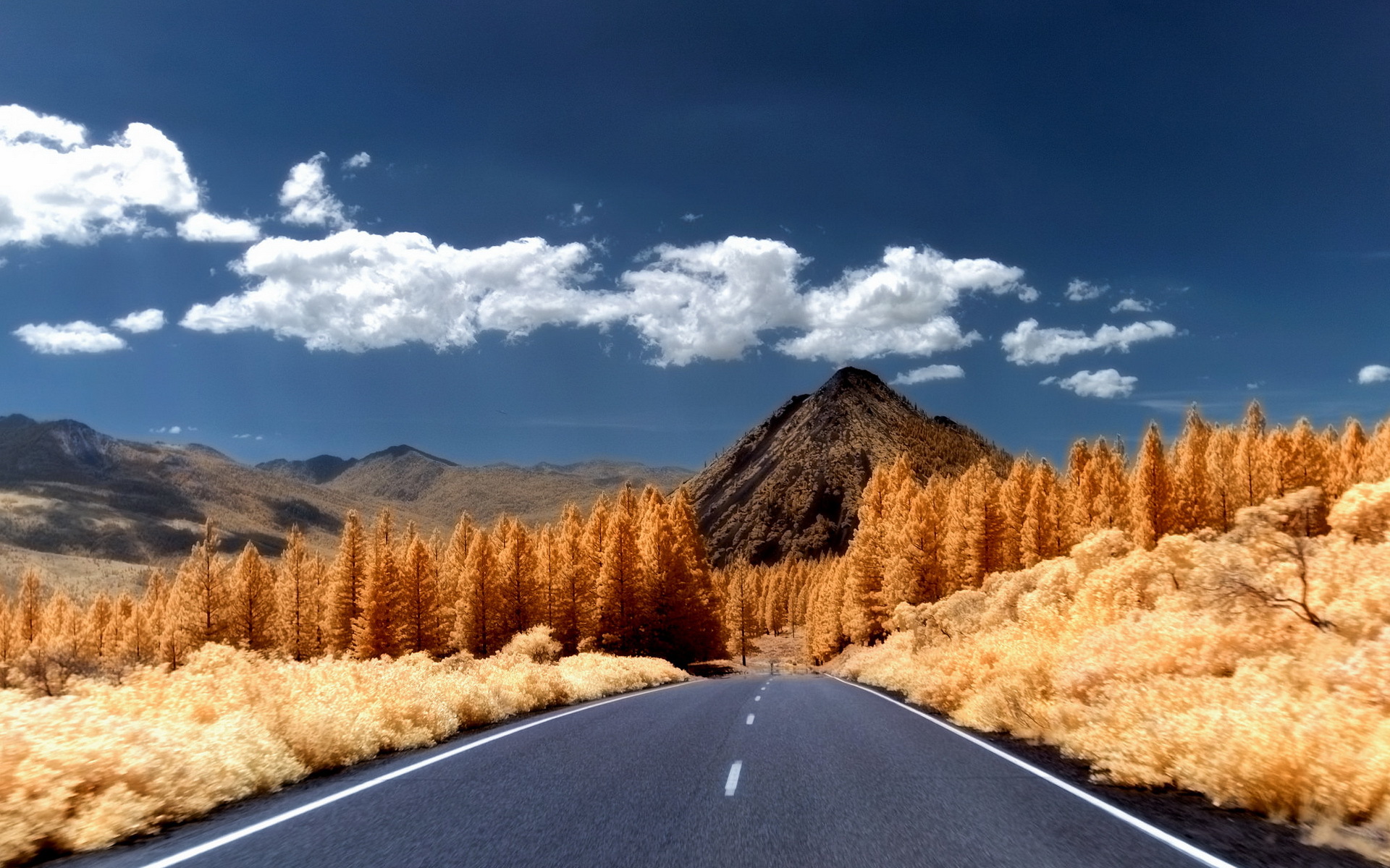 Download mobile wallpaper Landscape, Nature, Road, Forest, Fall, Cloud, Man Made for free.