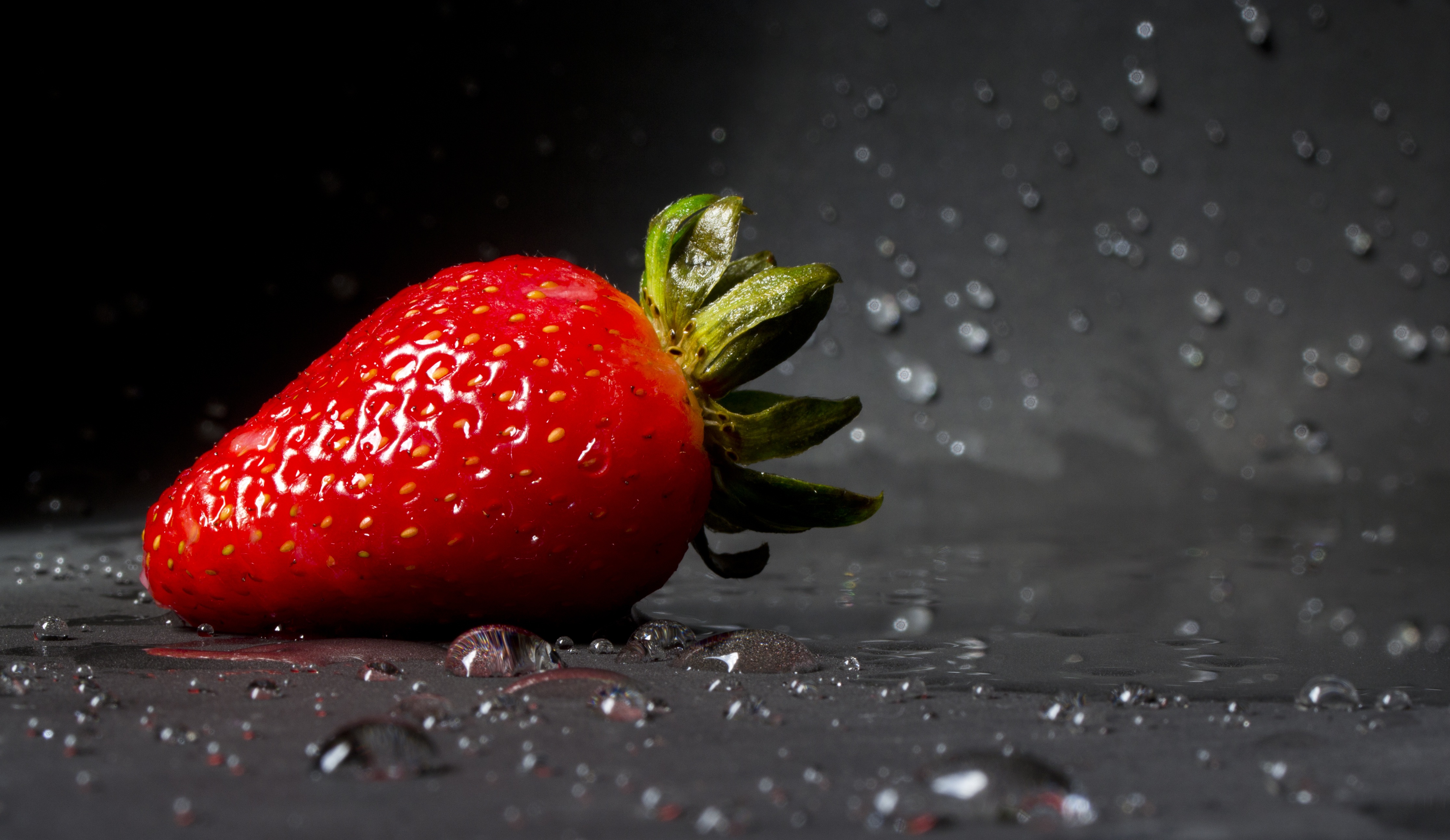 Download background strawberry, drops, macro, close up, berry