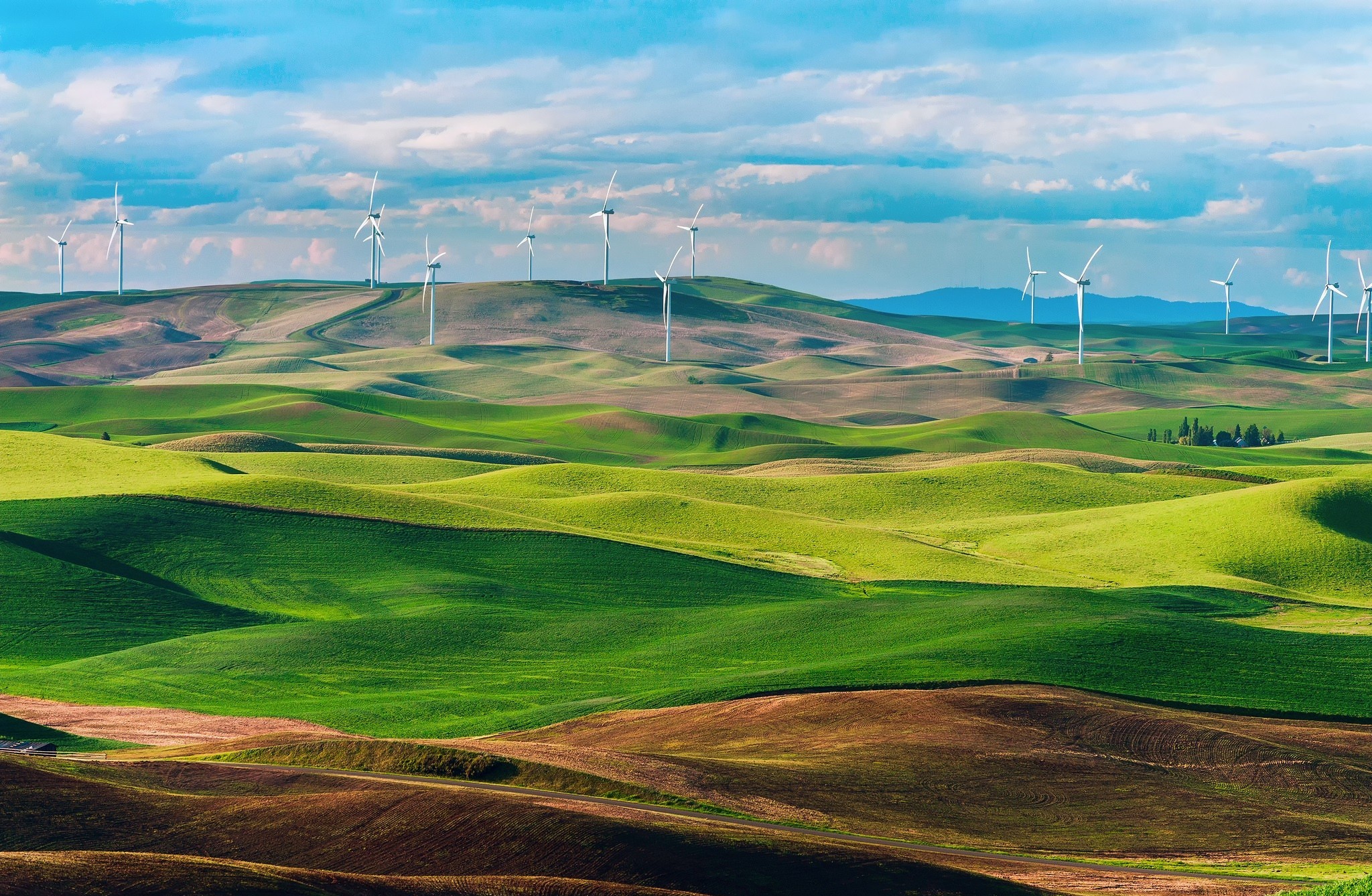 Download mobile wallpaper Hill, Cloud, Wind Turbine, Man Made for free.