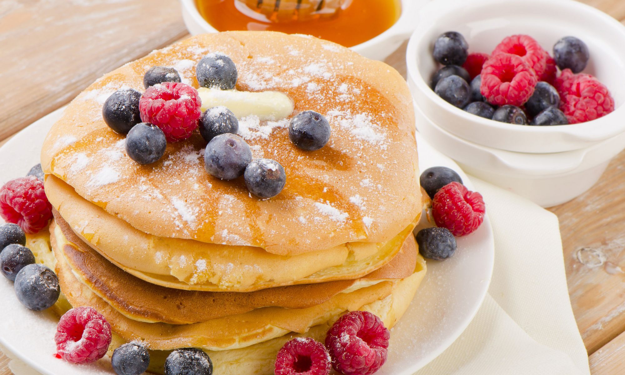 Download mobile wallpaper Food, Blueberry, Raspberry, Berry, Fruit, Breakfast, Pancake for free.