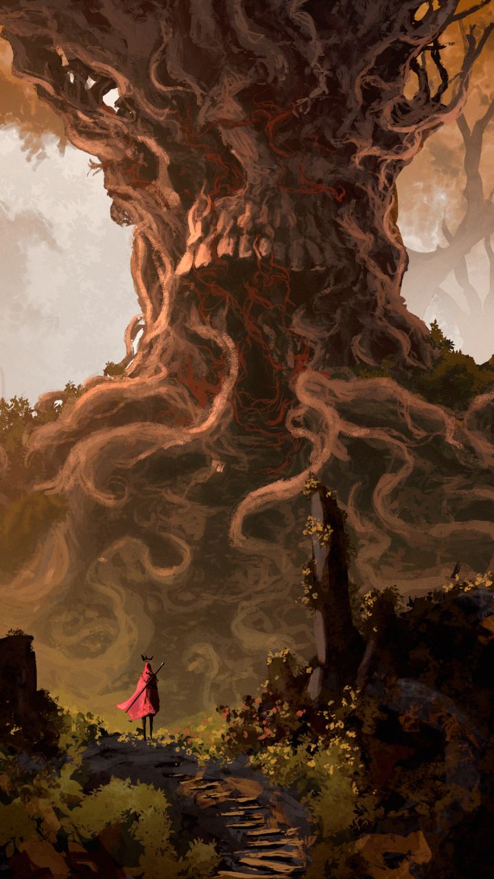 Descarga gratuita de fondo de pantalla para móvil de Fantasía, Árbol, Guerrero.