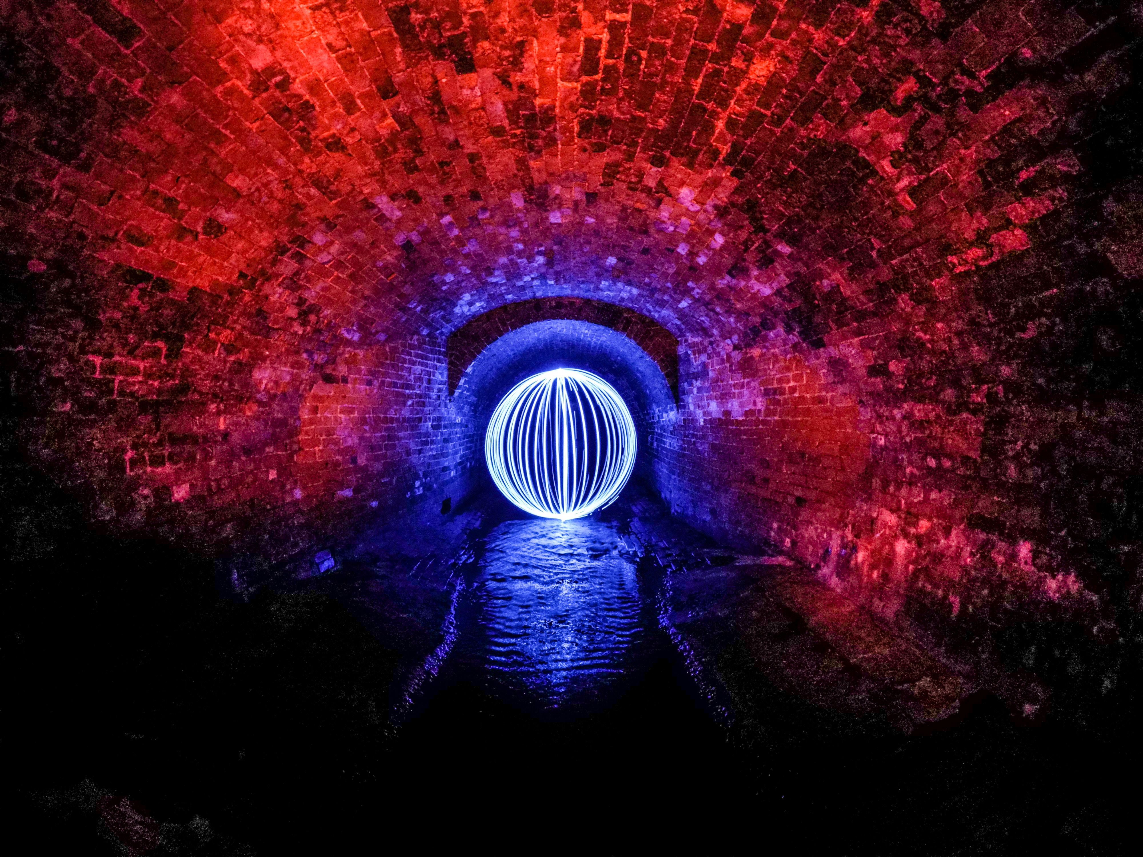 tunnel, walls, dark, backlight, illumination, ball