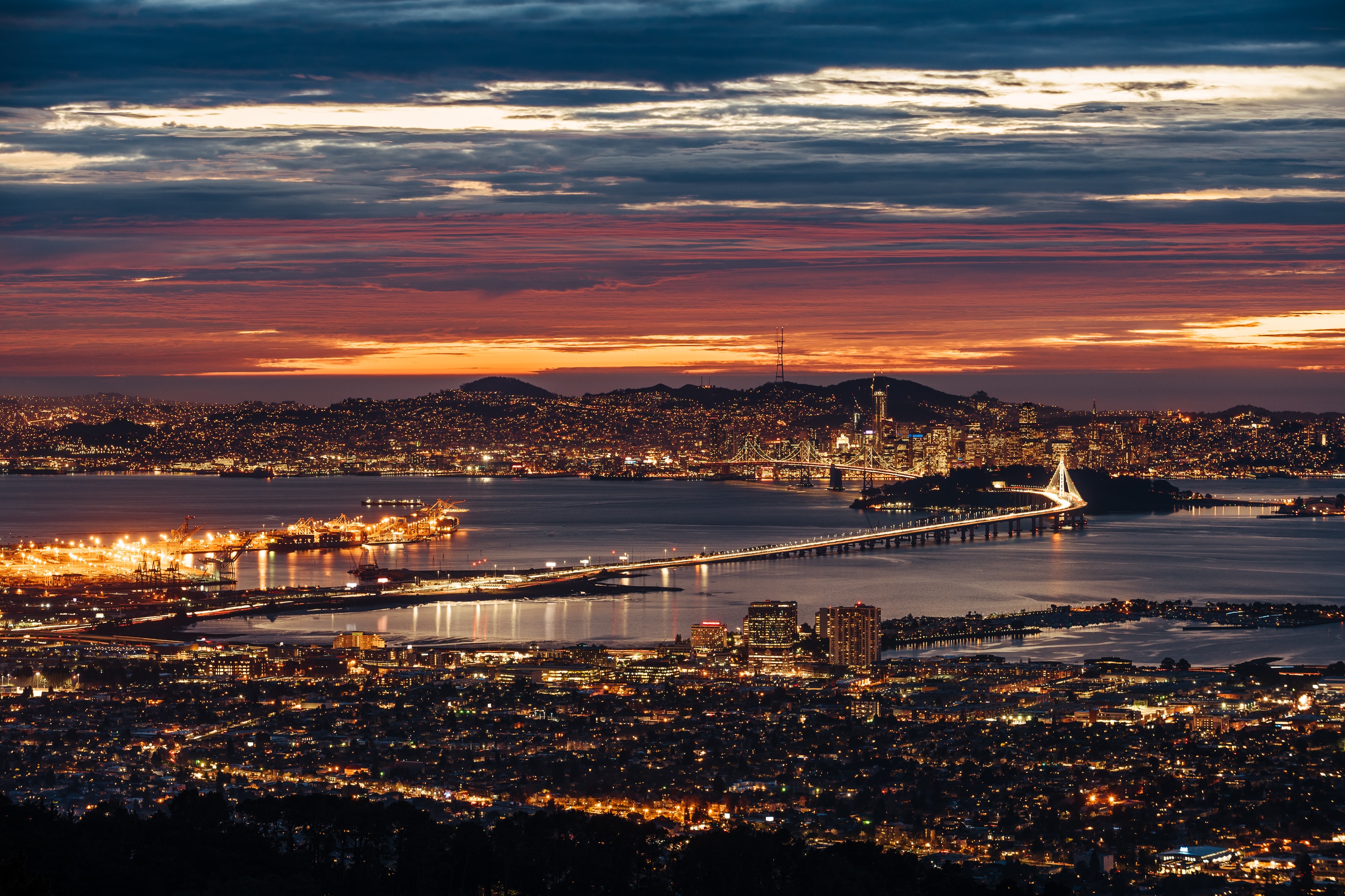 san francisco, urban landscape, cities, night, usa, city, view from above, coast, united states, cityscape 2160p