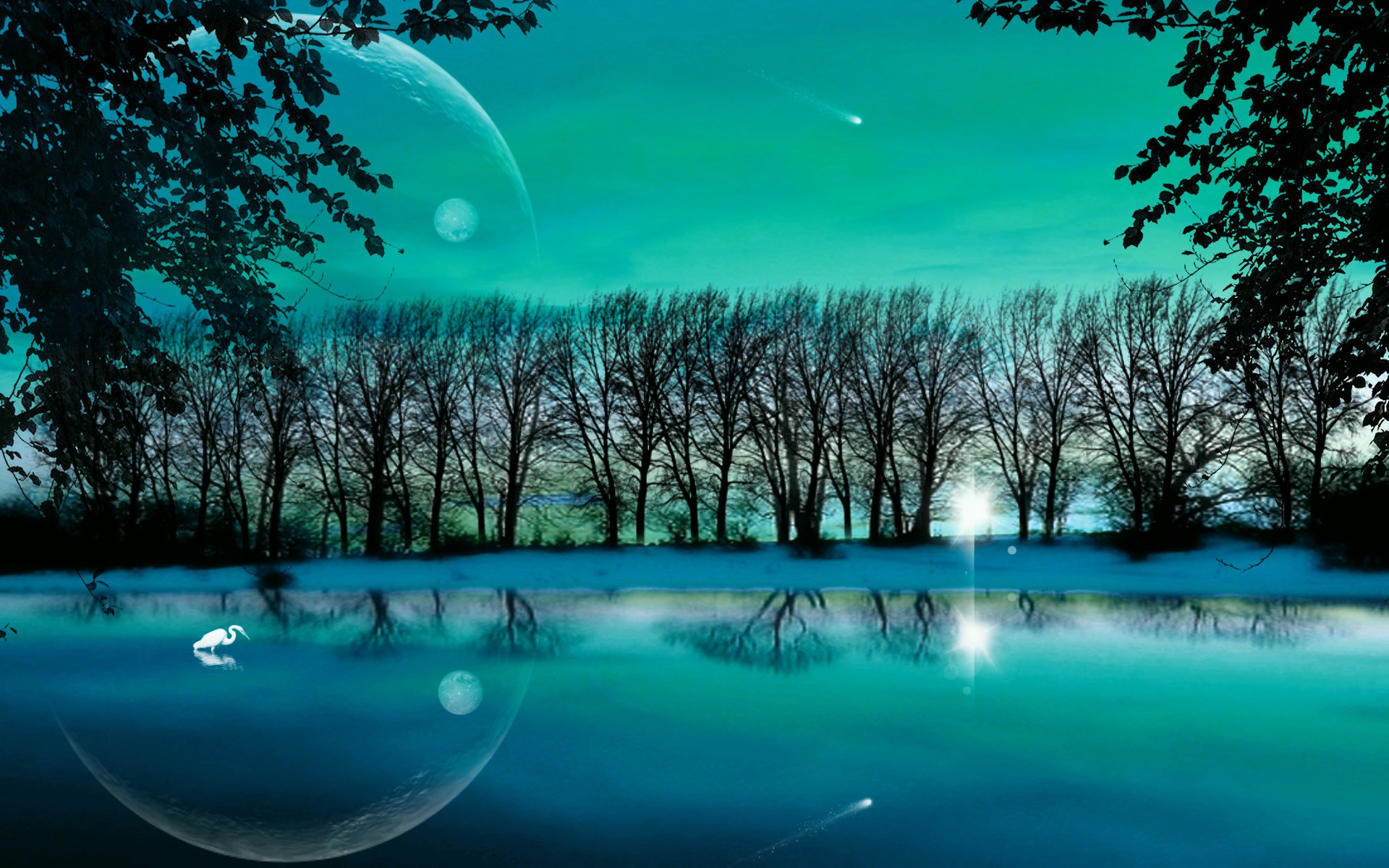 Free download wallpaper Landscape, Moon, Reflection, Planet, Artistic on your PC desktop