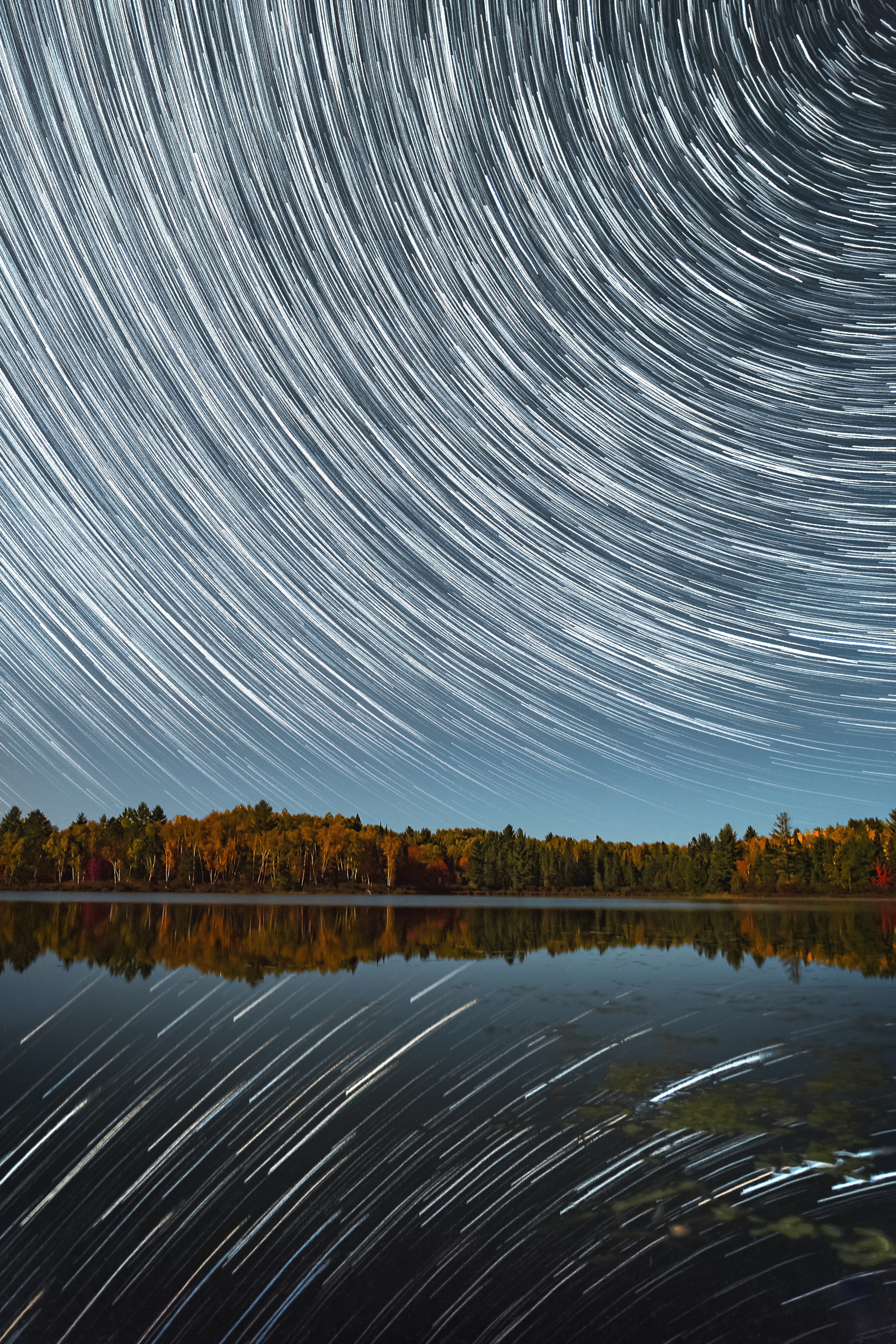 Download mobile wallpaper Long Exposure, Lake, Starry Sky, Nature, Stars, Smooth, Blur for free.