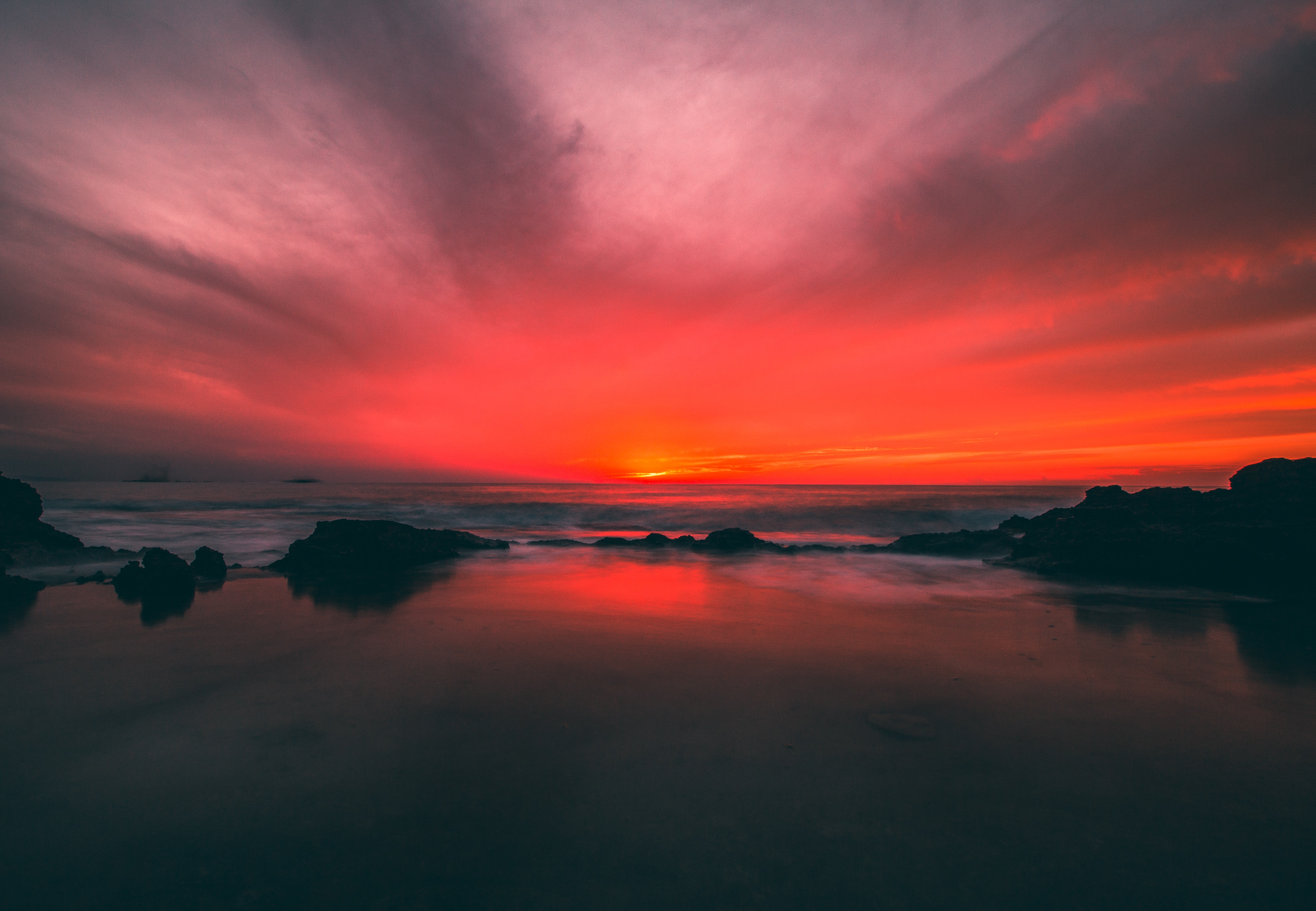 Laden Sie das Natur, Sunset, Horizont, Bank, Sky, Ufer, Sea, Strand-Bild kostenlos auf Ihren PC-Desktop herunter