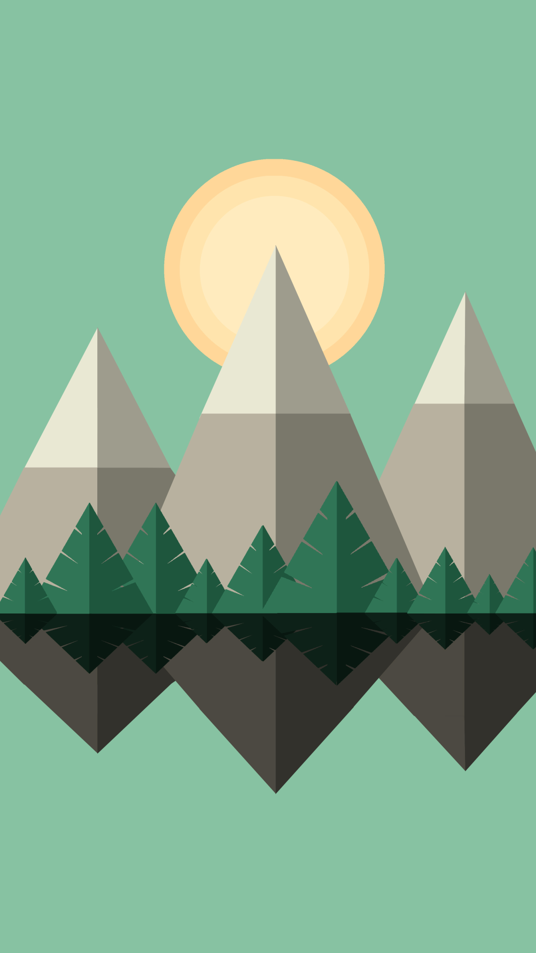 Download mobile wallpaper Sun, Mountain, Tree, Minimalism, Artistic for free.