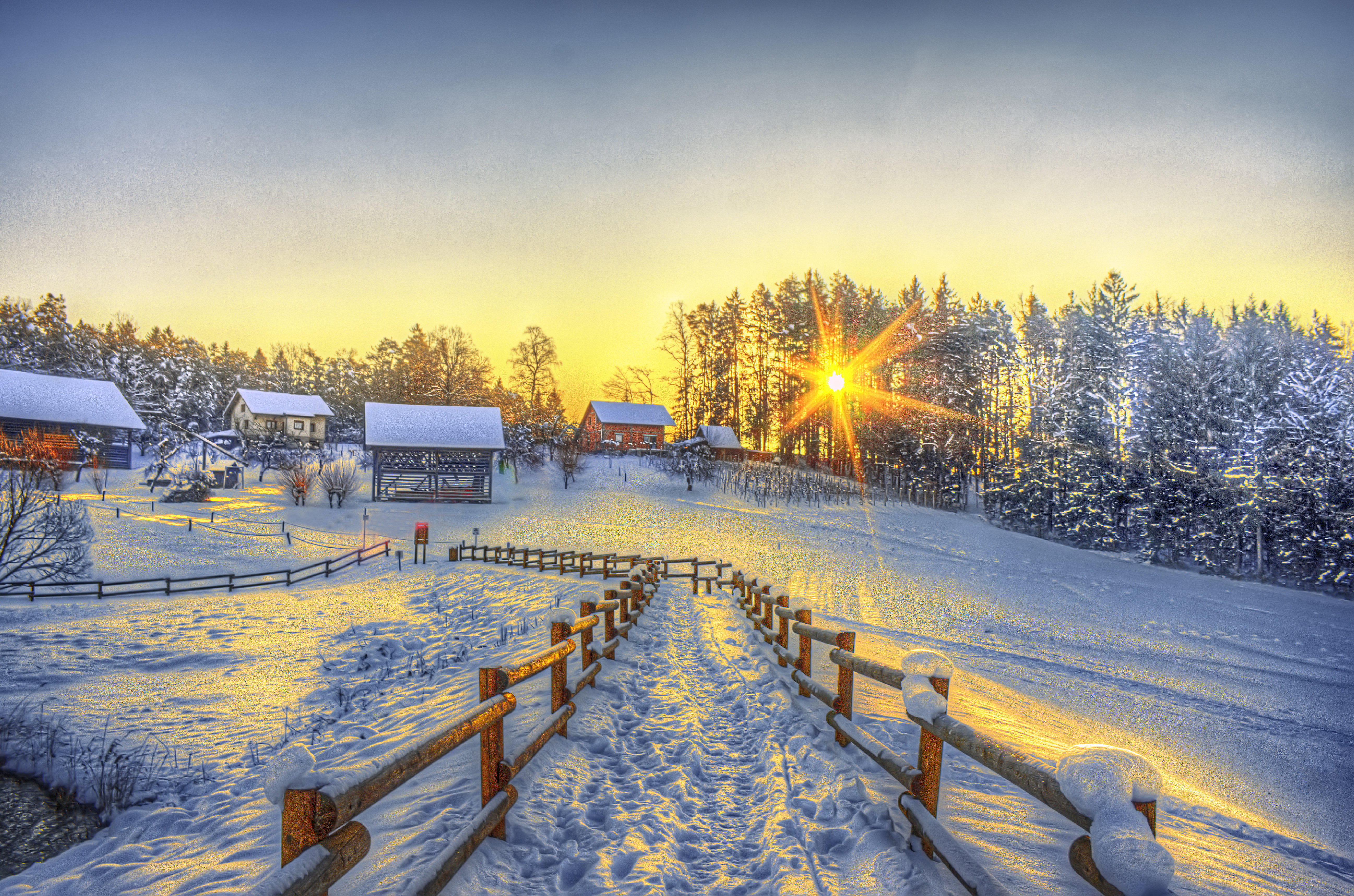 Free download wallpaper Winter, Snow, Tree, Fence, Photography, Sunbeam on your PC desktop