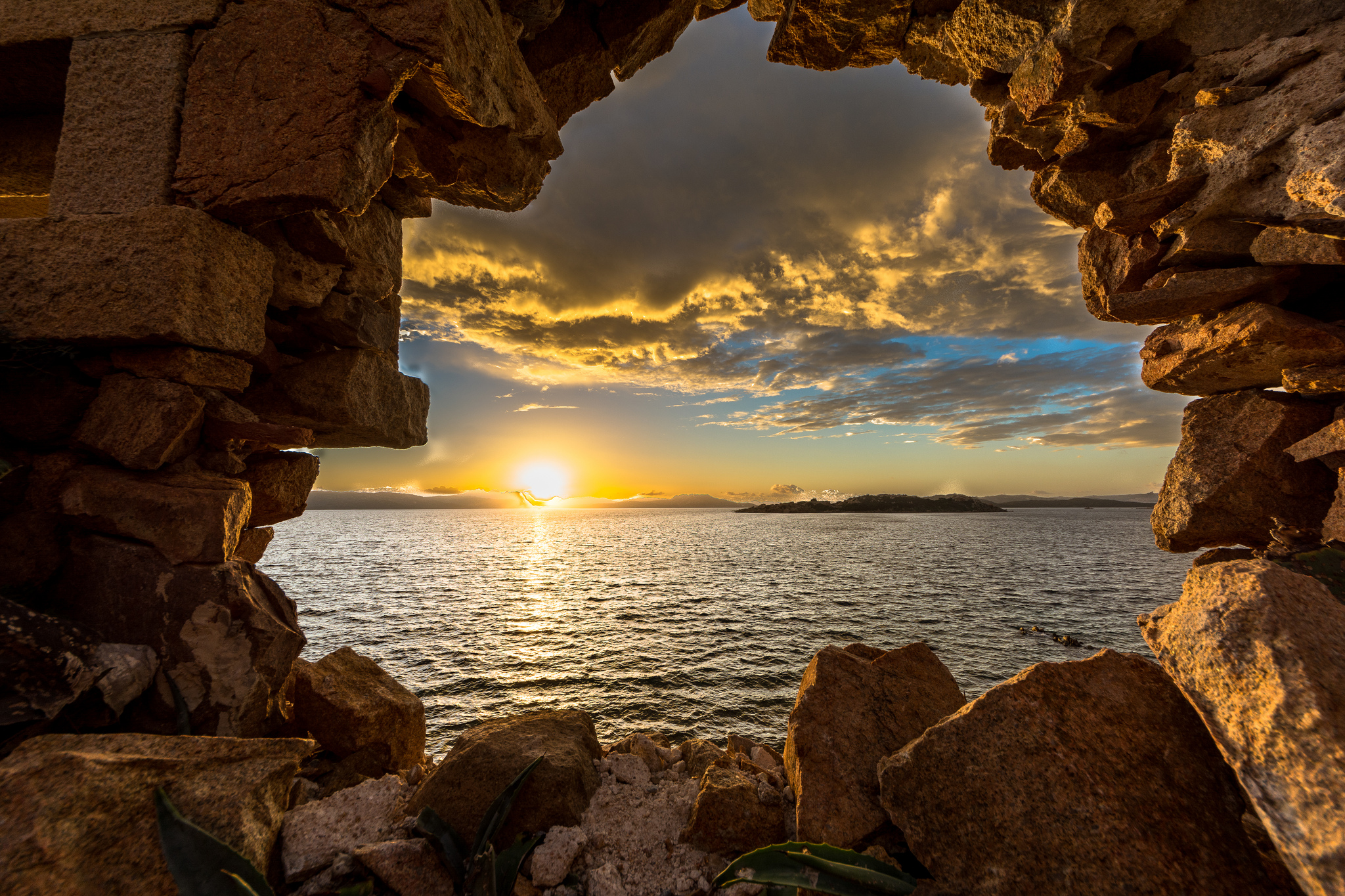 Download mobile wallpaper Sunset, Caves, Horizon, Ocean, Earth, Stone, Cave for free.