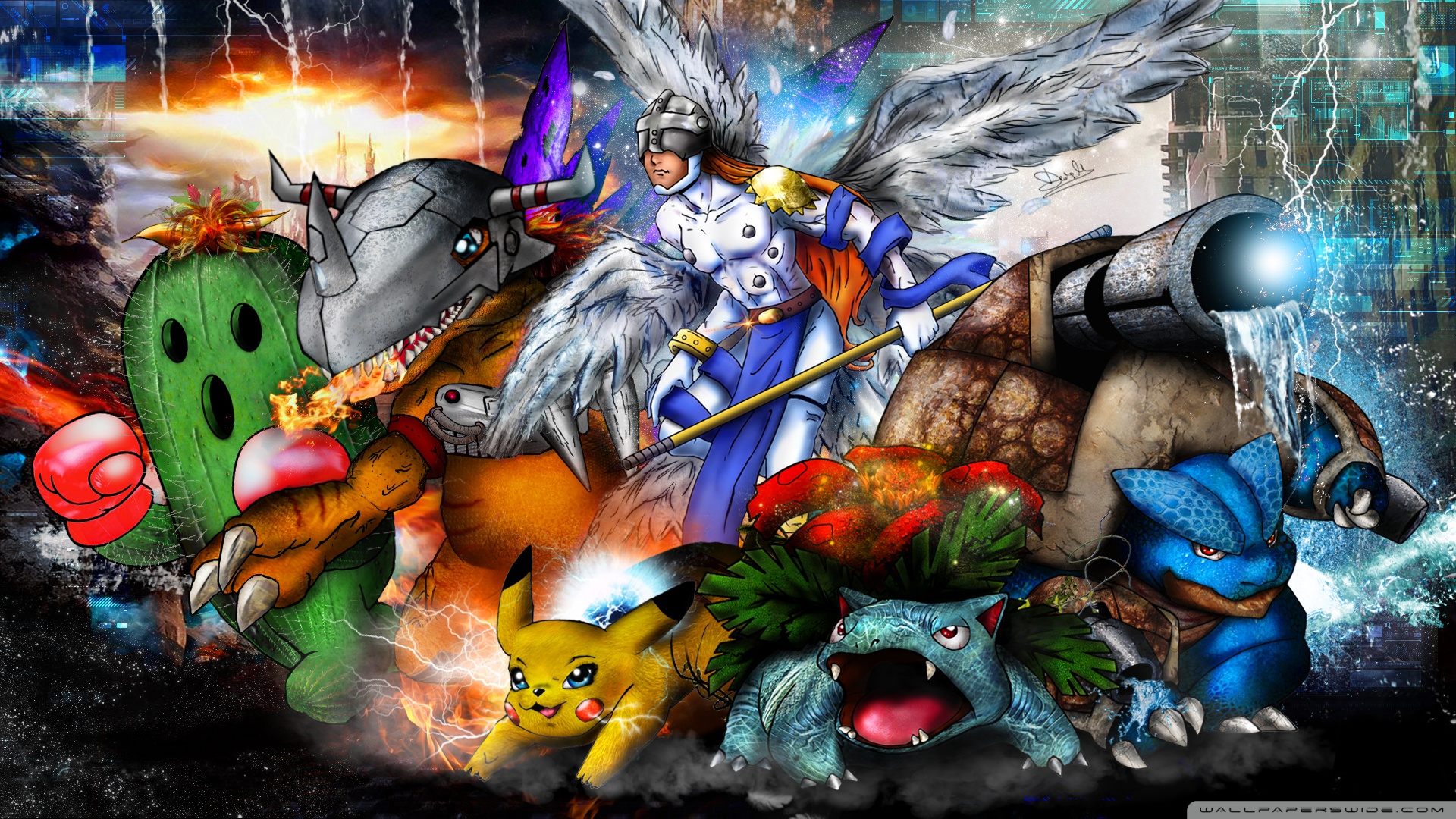 Descarga gratuita de fondo de pantalla para móvil de Pokémon, Crossover, Animado, Digimon.