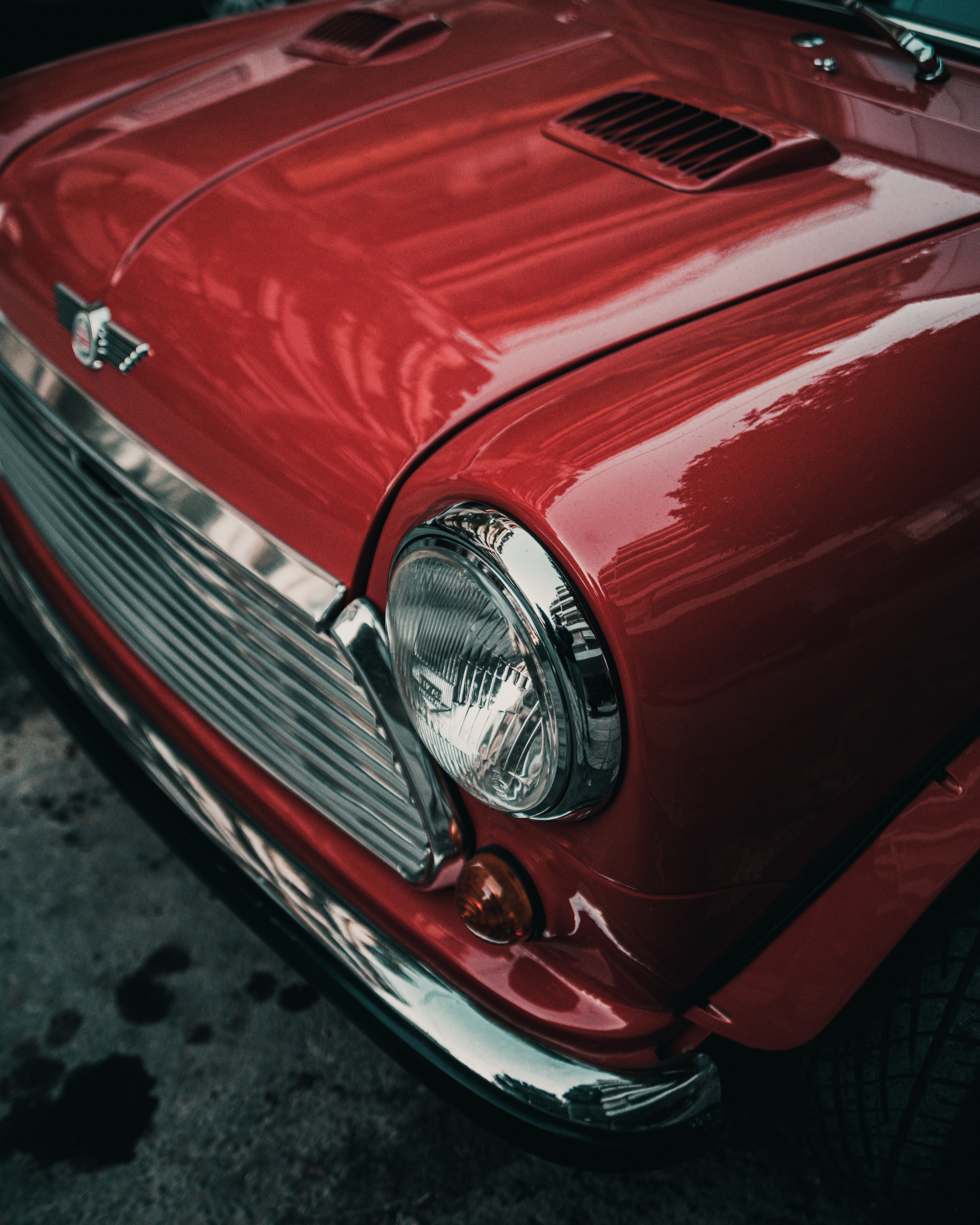 vintage, cars, red, car, retro, headlight 8K