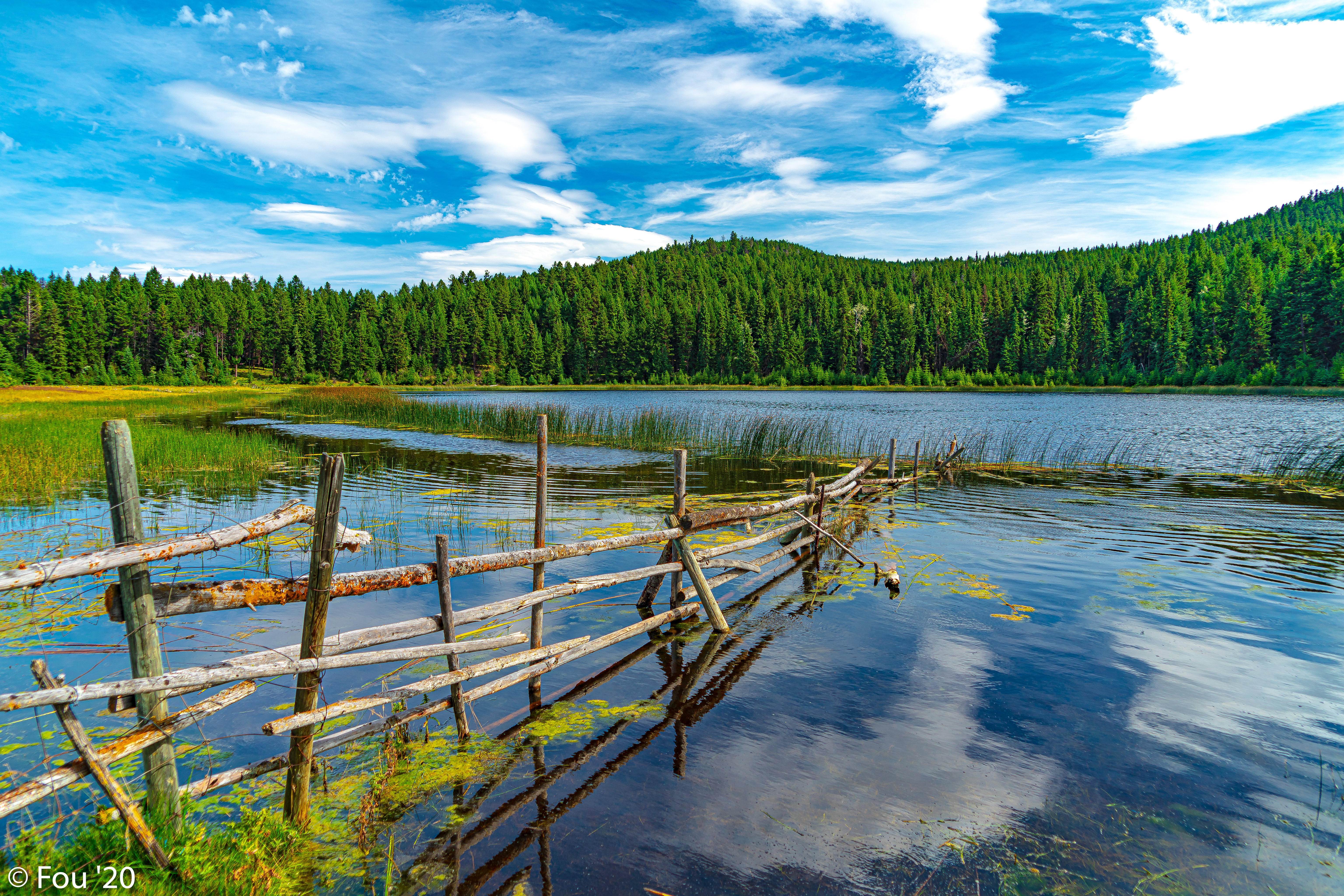Free download wallpaper Nature, Trees, Lake, Fence, Mountains on your PC desktop