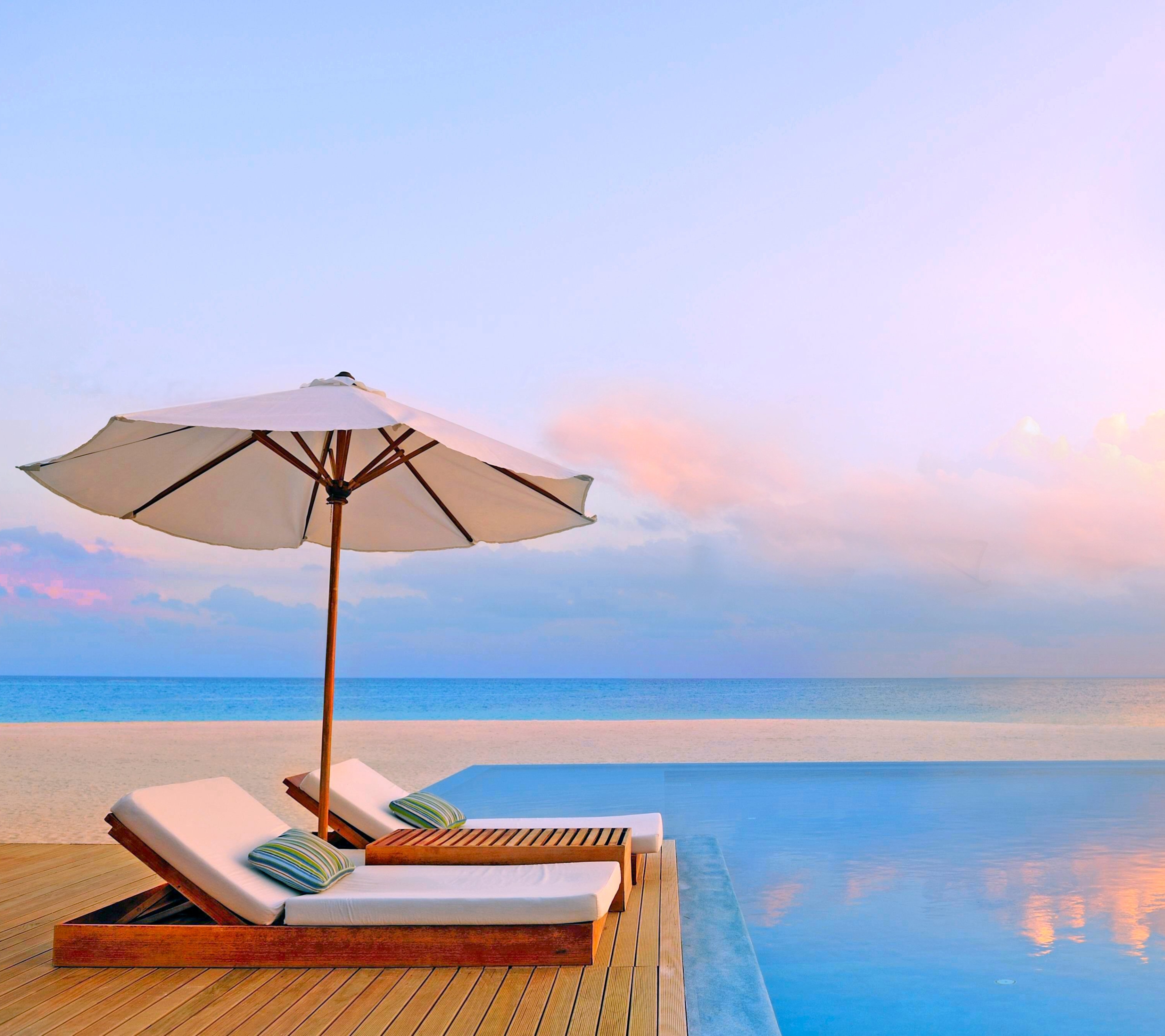 Download mobile wallpaper Summer, Horizon, Reflection, Tropical, Photography, Pool for free.