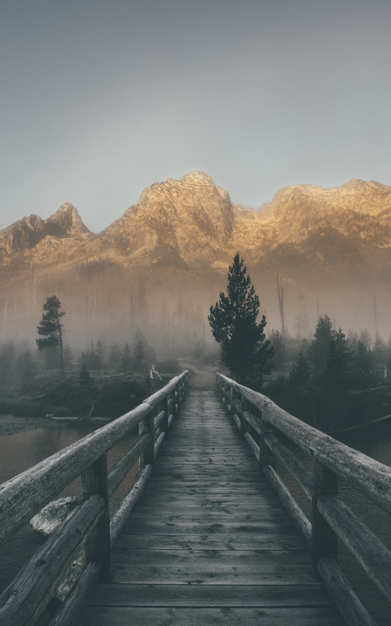 Download mobile wallpaper Bridges, Mountain, Fog, Bridge, Man Made for free.