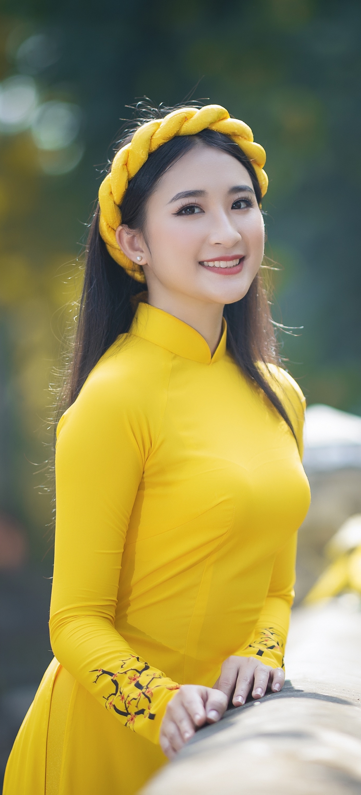Download mobile wallpaper Model, Women, Yellow Dress, Asian for free.