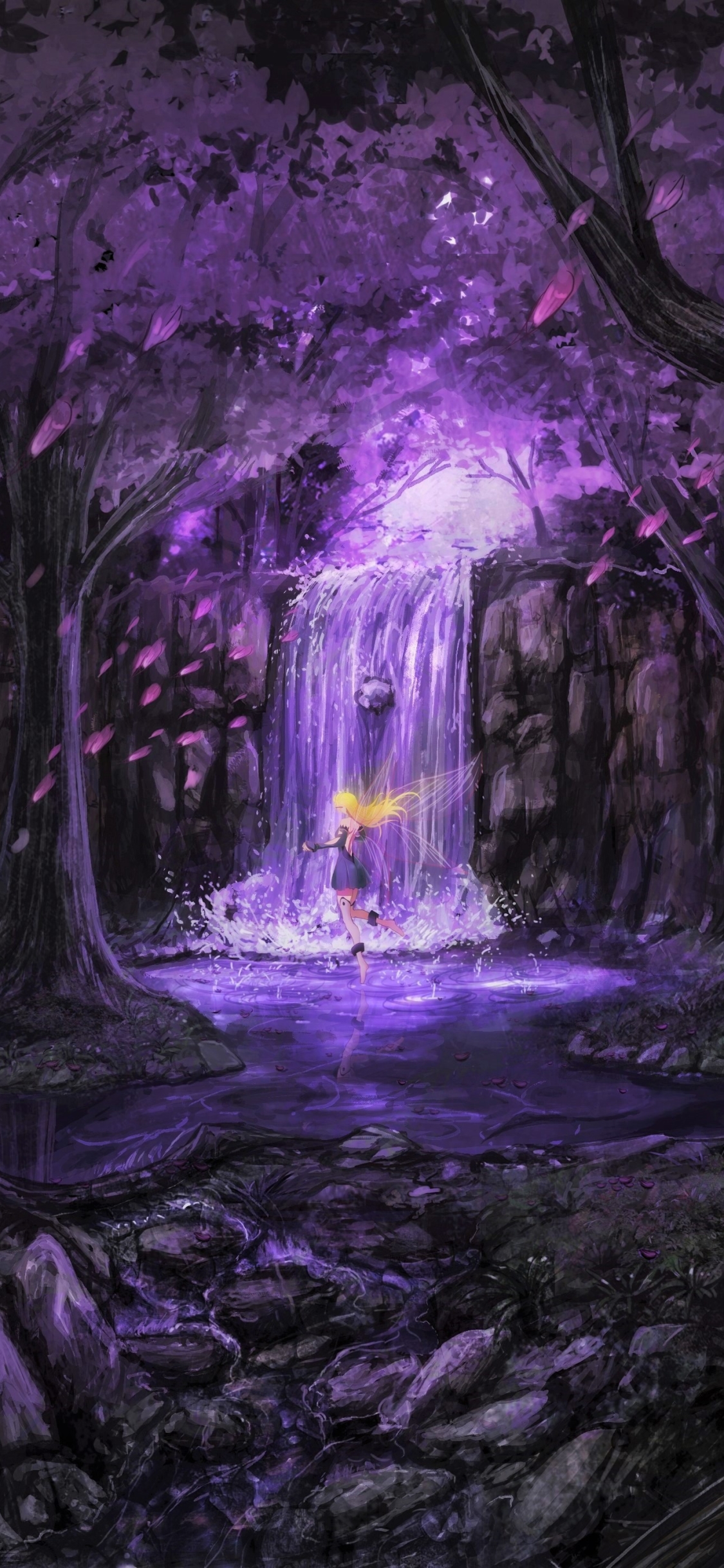 Download mobile wallpaper Fantasy, Forest, Purple, Blonde, Fairy, Magical for free.