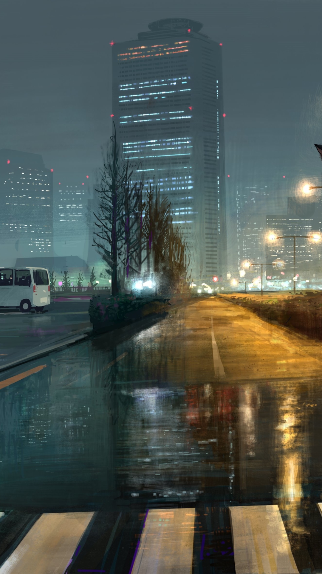 Download mobile wallpaper Anime, Night, Building, Road, Boy for free.