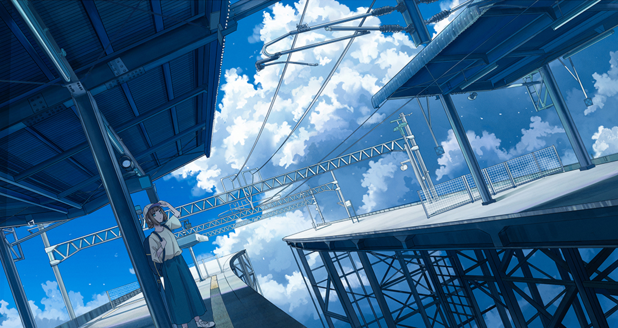 anime, original, cloud, sky, station