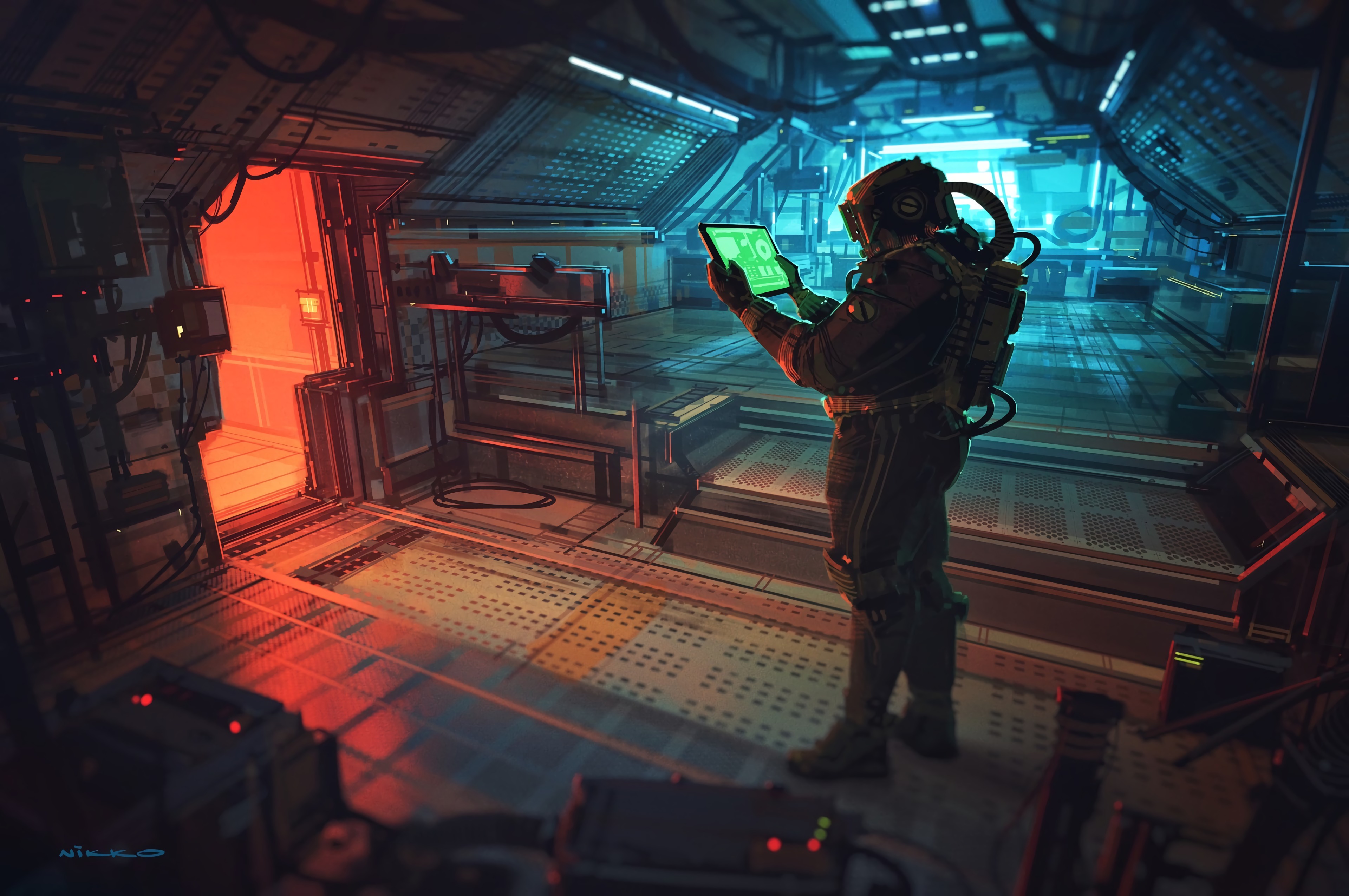 cosmonaut, space station, art, sci fi, tablet