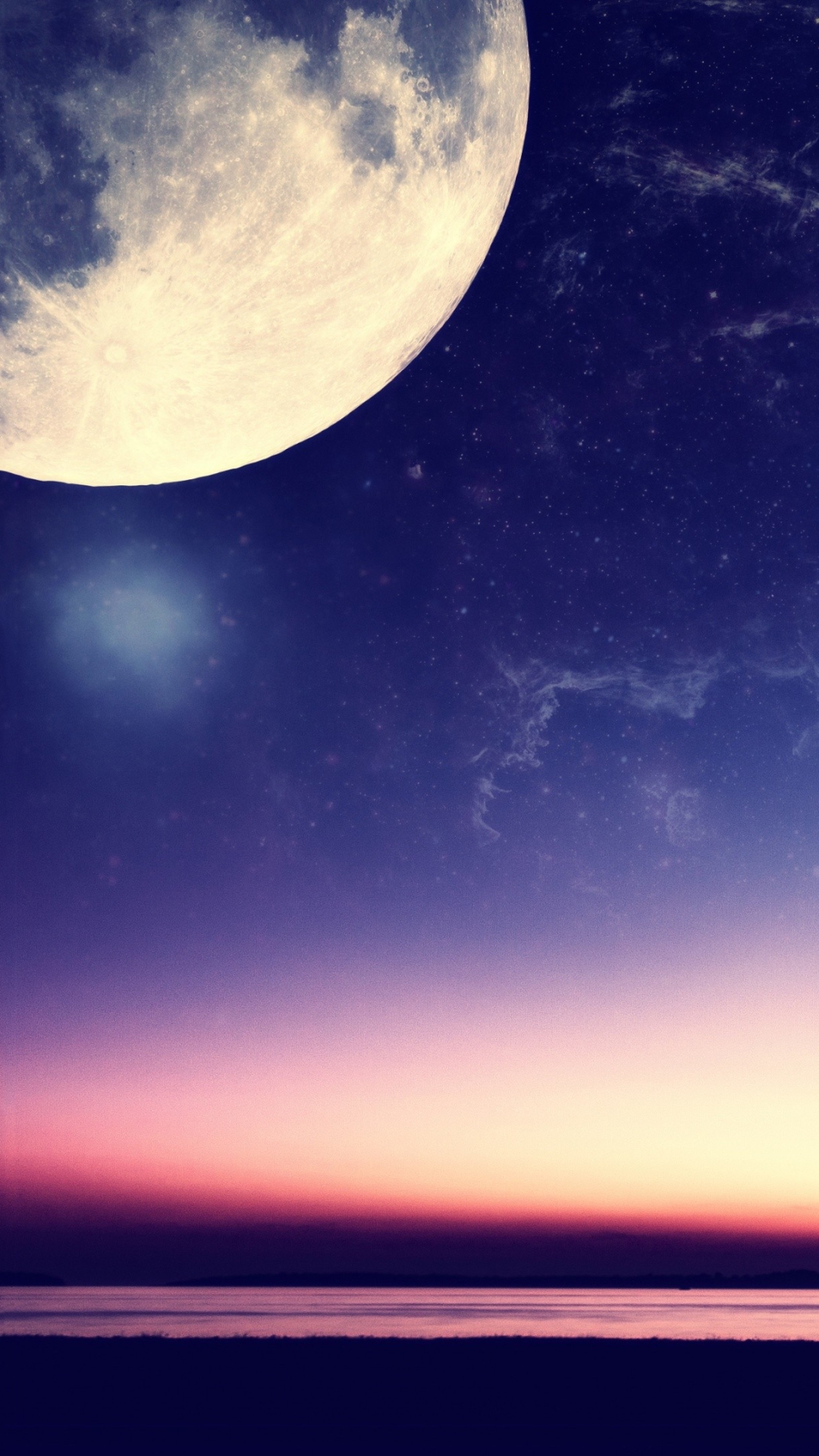 Download mobile wallpaper Fantasy, Sky, Stars, Moon, Ocean for free.