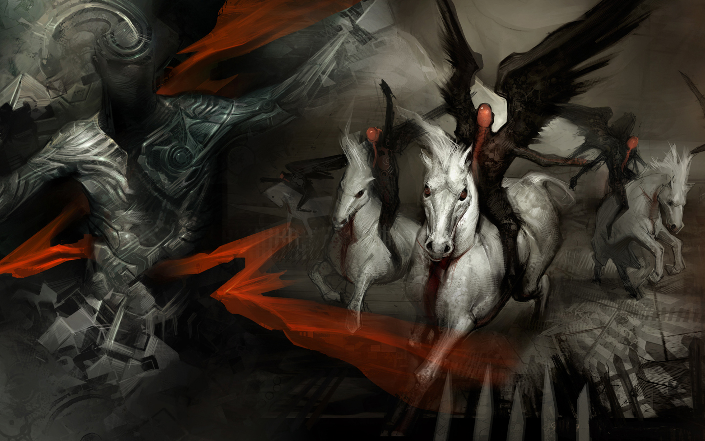 Free download wallpaper Dark, Angel, Horse on your PC desktop