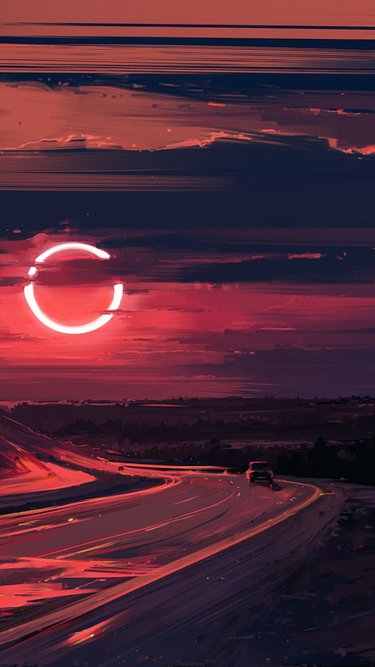 Download mobile wallpaper Fantasy, Moon, Road, Evening, Cloud, Eclipse for free.
