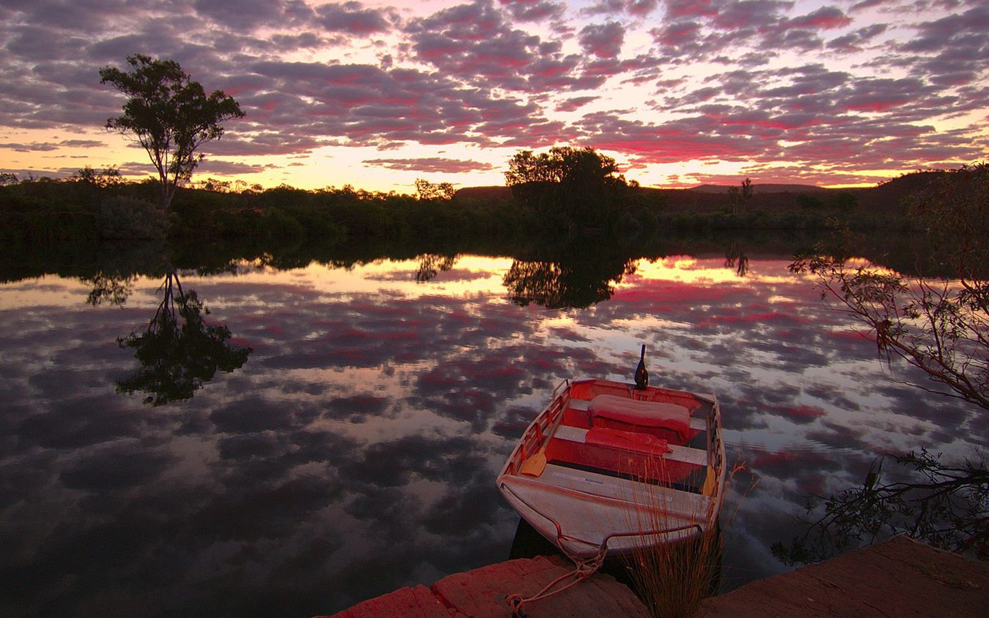 PCデスクトップに風景, 川, 日没, ボート画像を無料でダウンロード