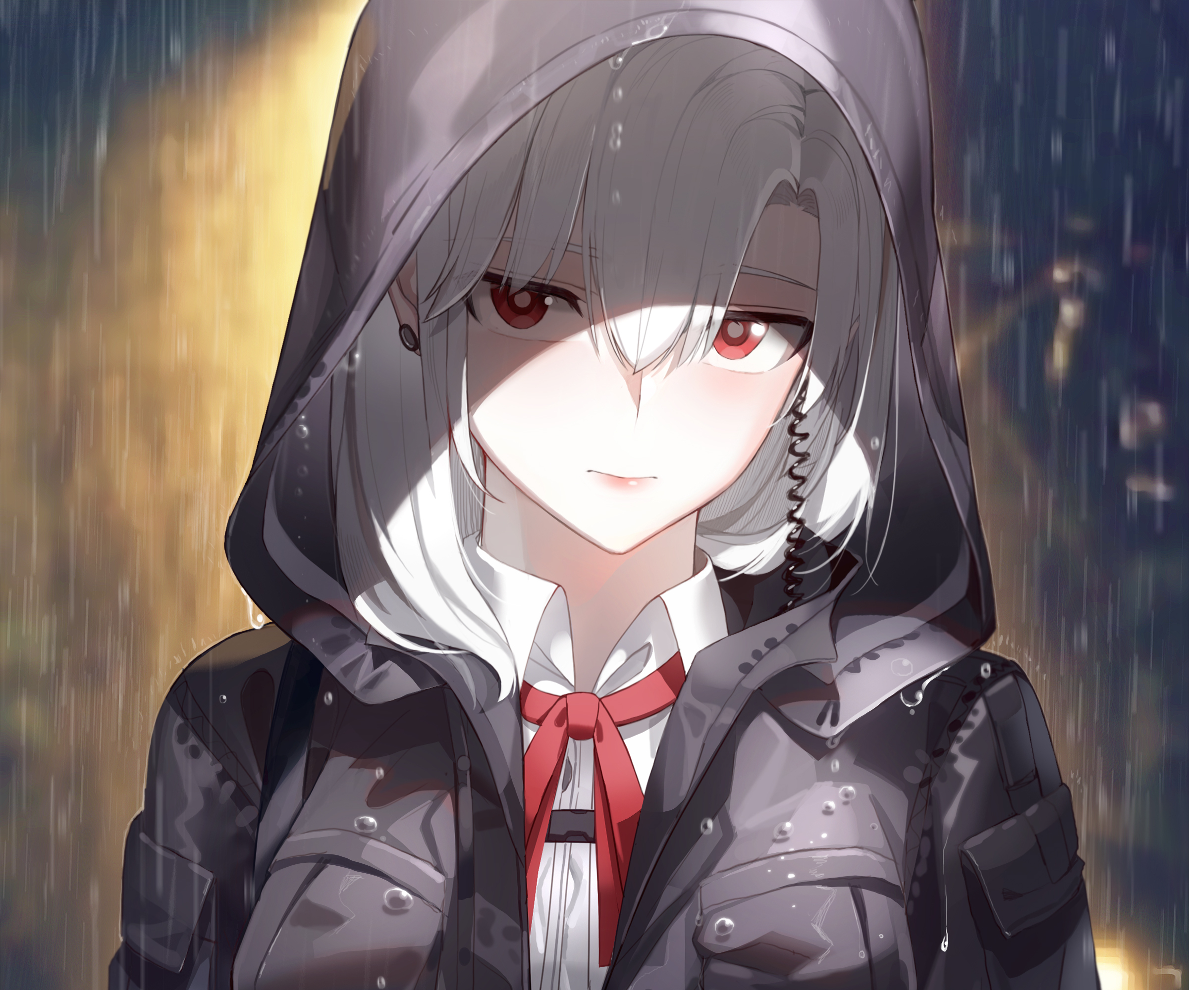 Download mobile wallpaper Anime, Rain, Girl, Red Eyes for free.