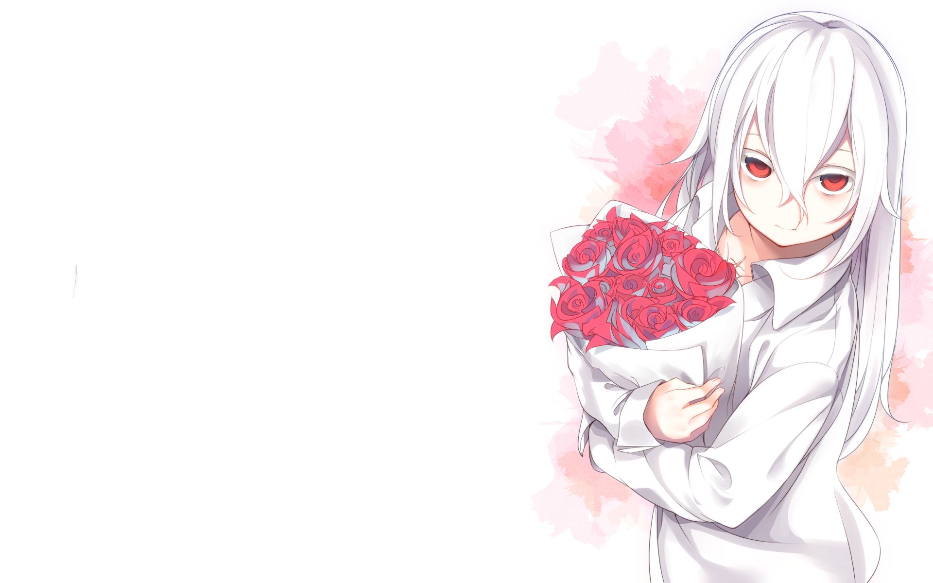 Laden Sie das Blume, Shirt, Original, Rote Augen, Animes, Weißes Haar-Bild kostenlos auf Ihren PC-Desktop herunter